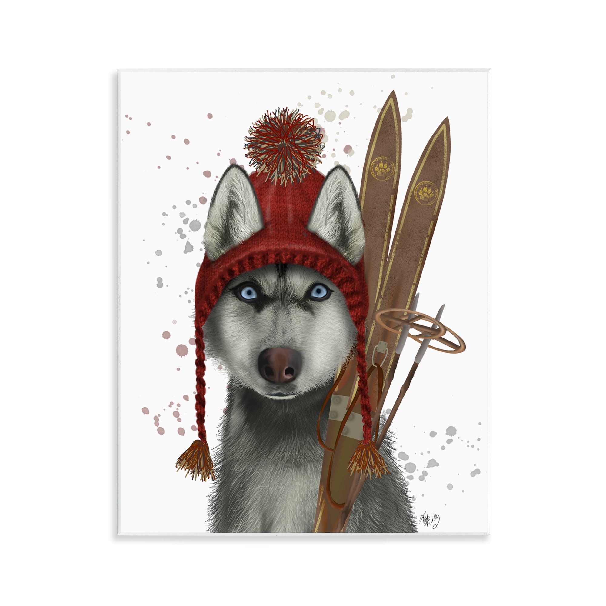 Stupell Industries Husky with Winter Skis Animals & Insects Painting Unframed Art Prints Wall Art, 11 x 14