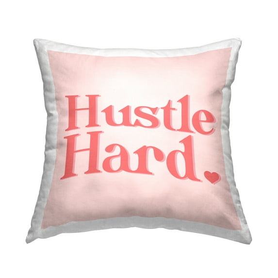 Stupell Industries Hustle Hard Peach Coral Typography Heart Design by Daphne Polselli Throw Pillow