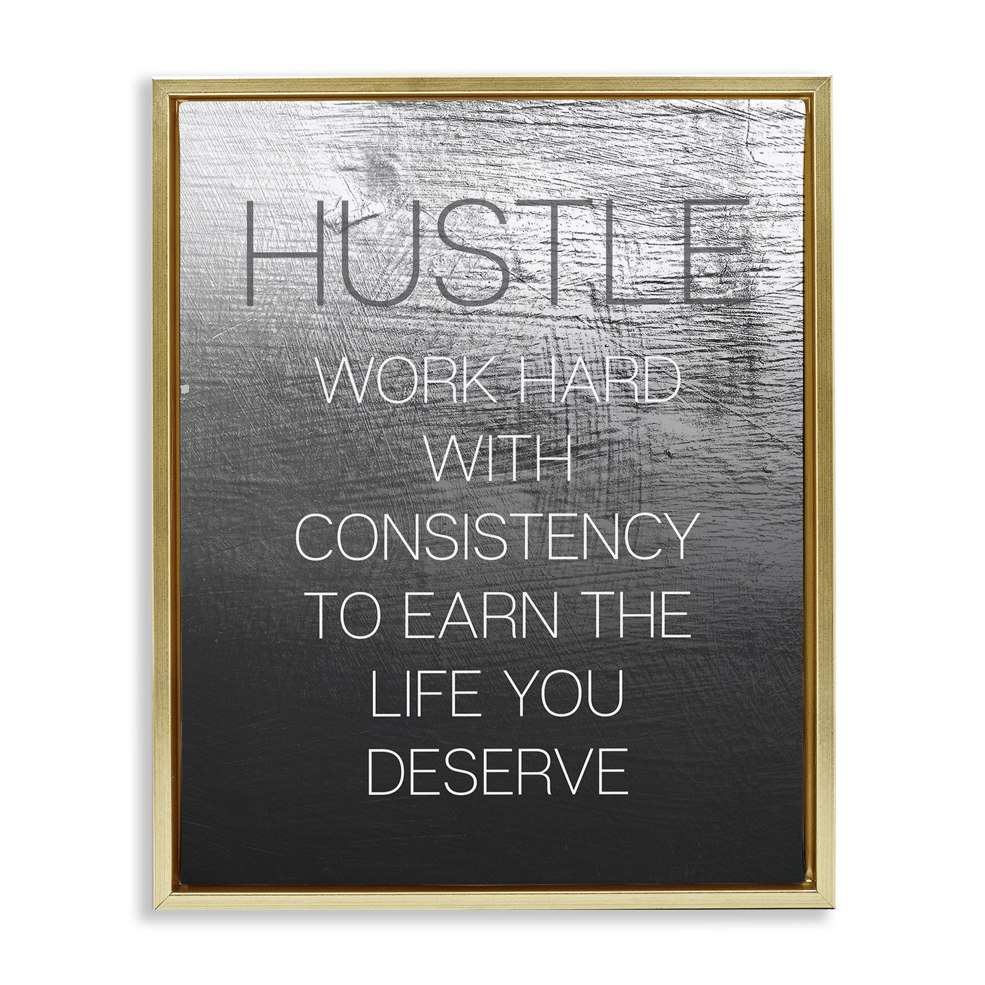 Stupell Industries Hustle Motivational Definition Text & Numbers Painting Gold Floater Framed Canvas Art Print Wall Art, 17 x 21