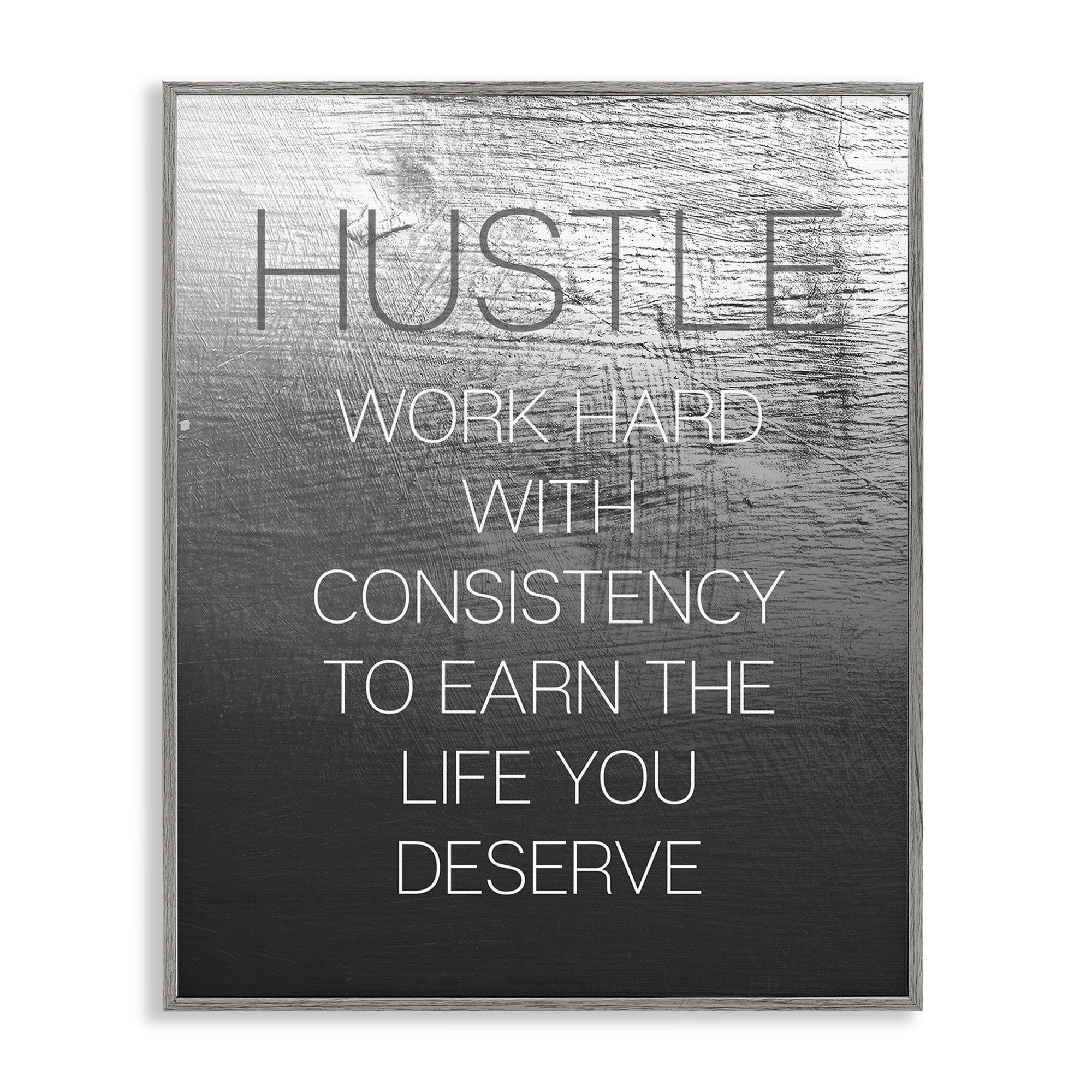 Stupell Industries Hustle Motivational Definition Text & Numbers Painting Gray Framed Art Print Wall Art, 16 x 20