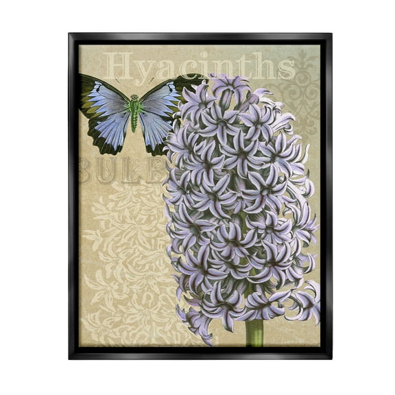Stupell Industries Hyacinth Pattern & Butterfly Botanical & Floral Painting Black Floater Framed Canvas Art Print Wall Art, 17 x 21