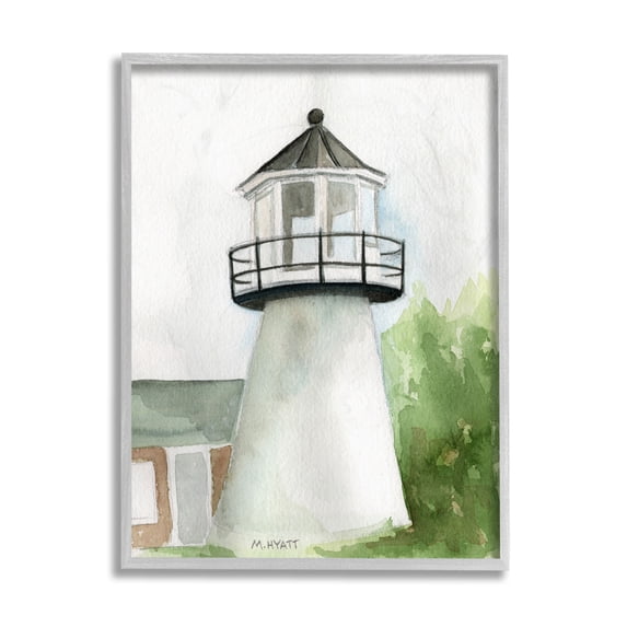 Stupell Industries Hyannis Coast Lighthouse Waterside Architecture Grey Framed, 11 x 14, Design by Melissa Hyatt LLC