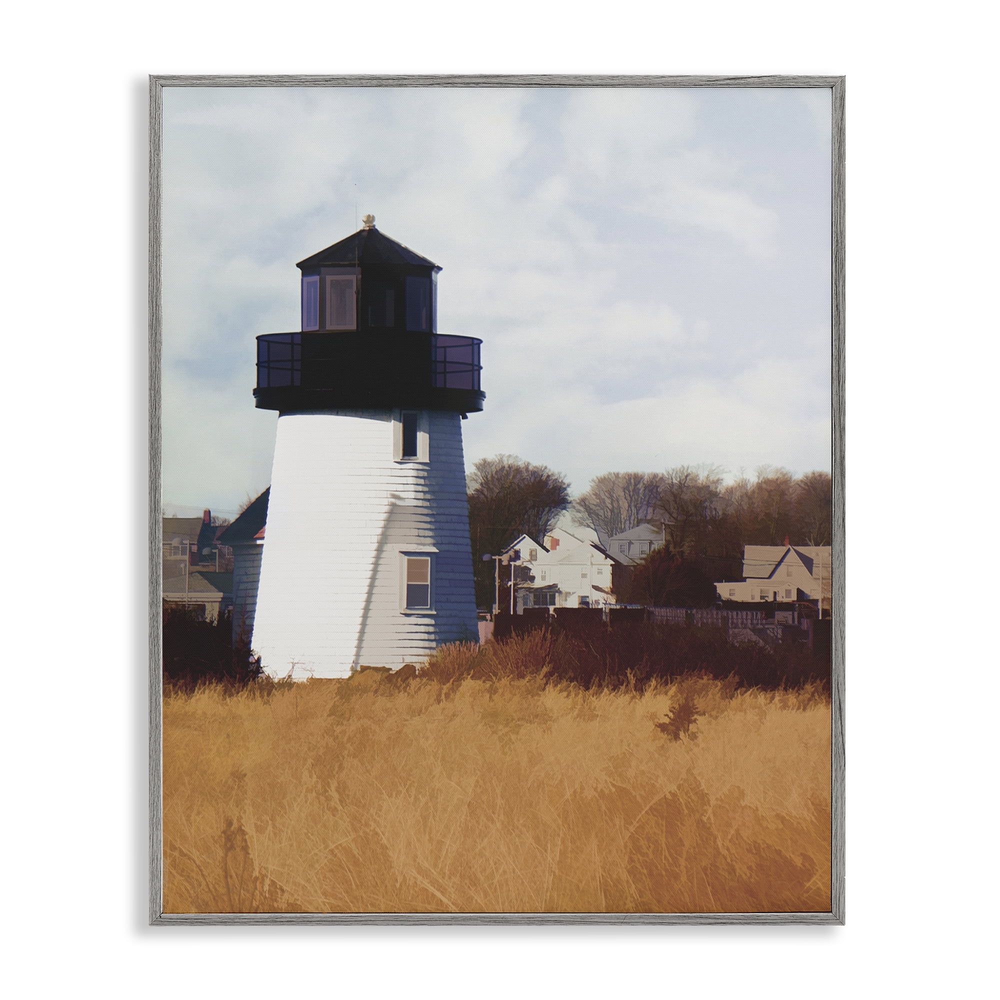 Stupell Industries Hyannis Lighthouse Landscape Landscape & Nature Painting Gray Framed Art Print Wall Art, 16 x 20