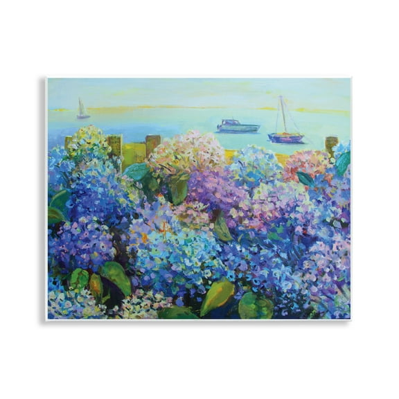 Stupell Industries Hydrangea By The Sea Landscape Painting Unframed Art Print Wall Art, 14 x 11