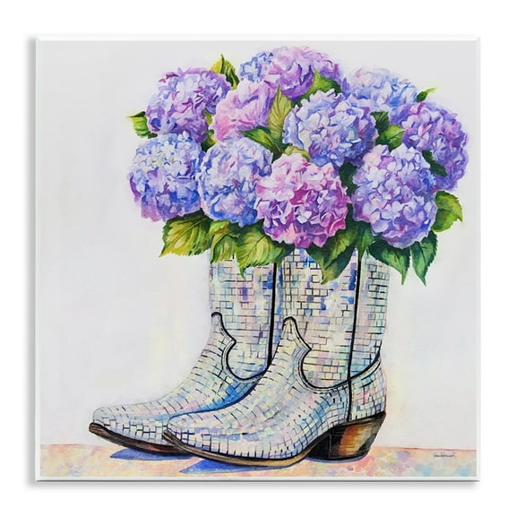 Stupell Industries Hydrangea Filled Cowgirl Boots Floral Painting Unframed Art Print Wall Art, 12 x 12