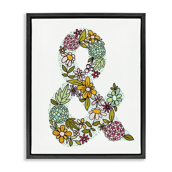 Stupell Industries Hydrangea Florals Ampersand Typography and Symbols Painting Black Floater Framed Canvas Art Print Wall Art, 17 x 21