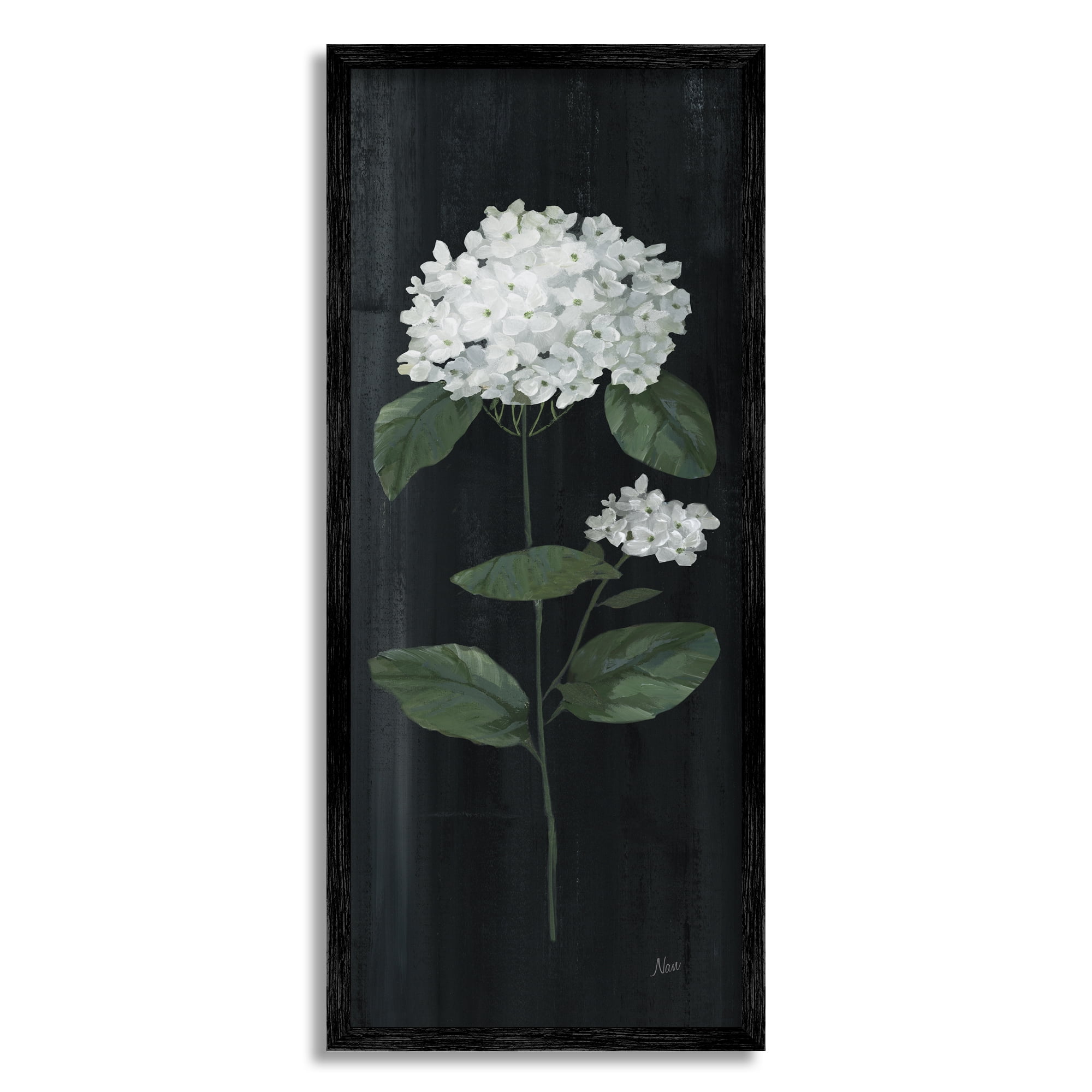 Stupell Industries Hydrangea Flower Blossom Distressed Dark Background Painting Black Framed Art Print Wall Art, Design by Nan