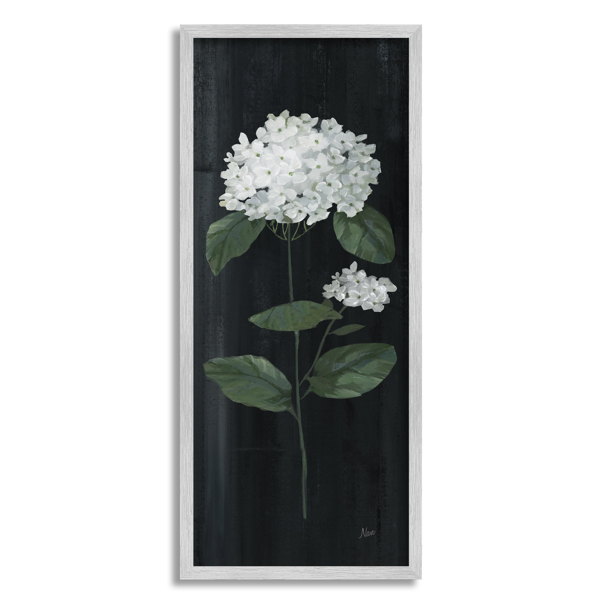 Stupell Industries Hydrangea Flower Blossom Distressed Dark Background Painting Gray Framed Art Print Wall Art, Design by Nan