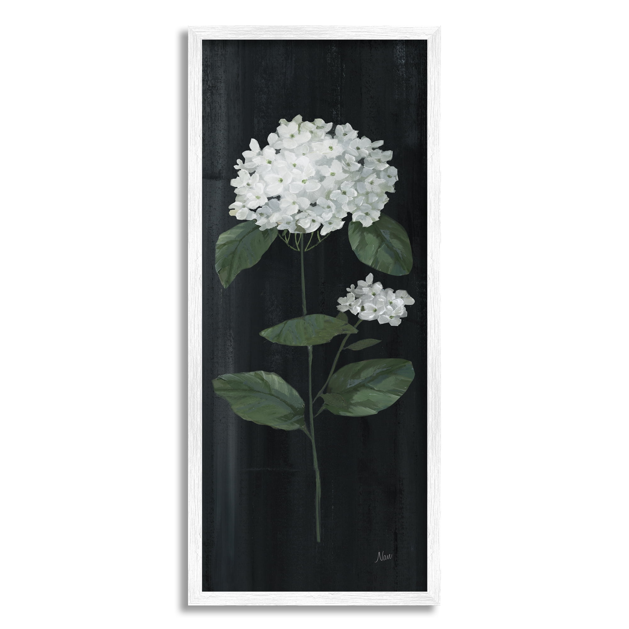 Stupell Industries Hydrangea Flower Blossom Distressed Dark Background Painting White Framed Art Print Wall Art, Design by Nan