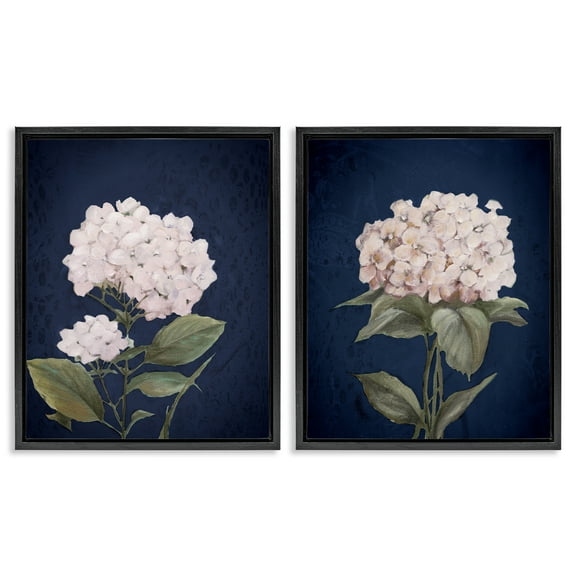 Stupell Industries Hydrangea Flower on Blue Plants & Flowers Painting Black Floater Framed Canvas Art Print Wall Art, 17 x 21, Set of 2