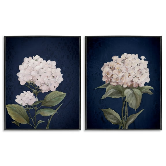 Stupell Industries Hydrangea Flower on Blue Plants & Flowers Painting Black Framed Art Print Wall Art, 11 x 14, Set of 2