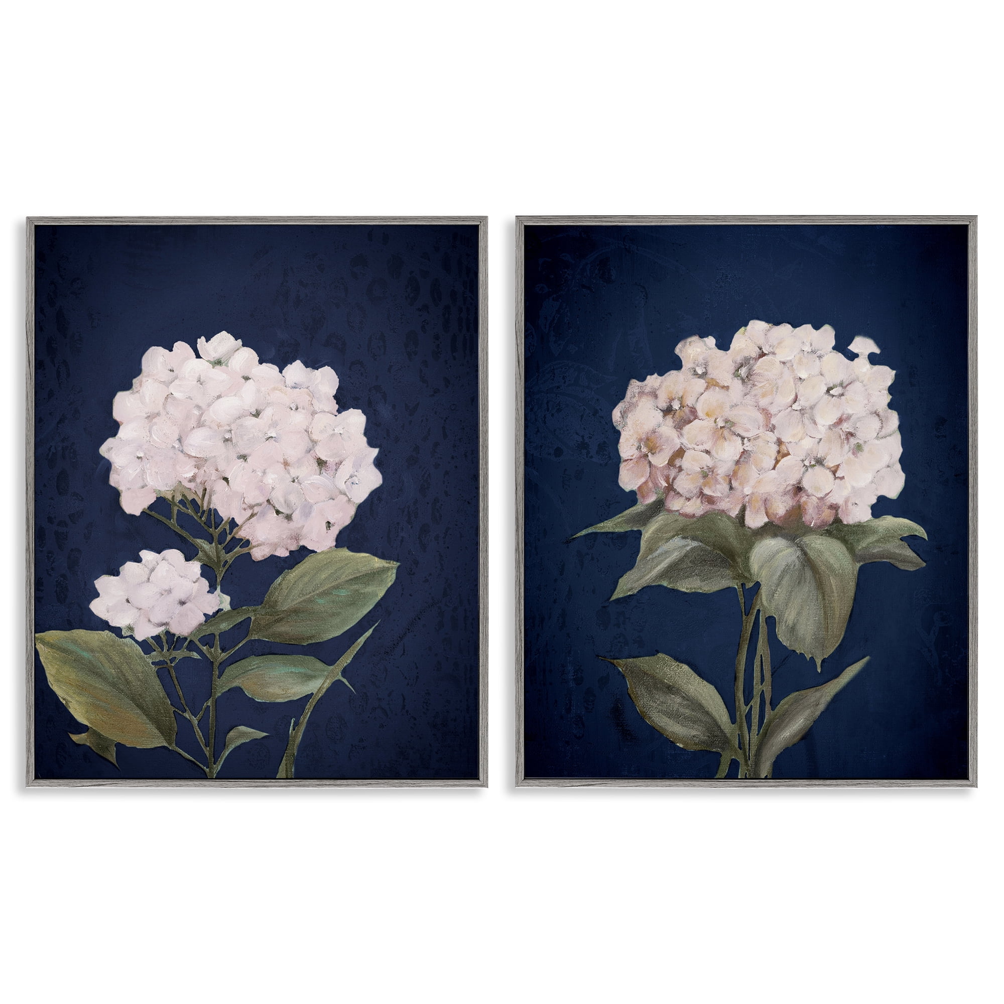 Stupell Industries Hydrangea Flower on Blue Plants & Flowers Painting Gray Framed Art Print Wall Art, 16 x 20, Set of 2