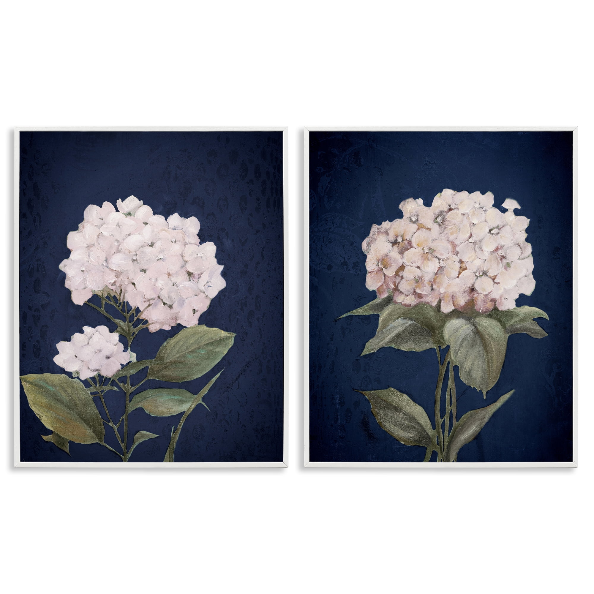 Stupell Industries Hydrangea Flower on Blue Plants & Flowers Painting White Framed Art Print Wall Art, 11 x 14, Set of 2