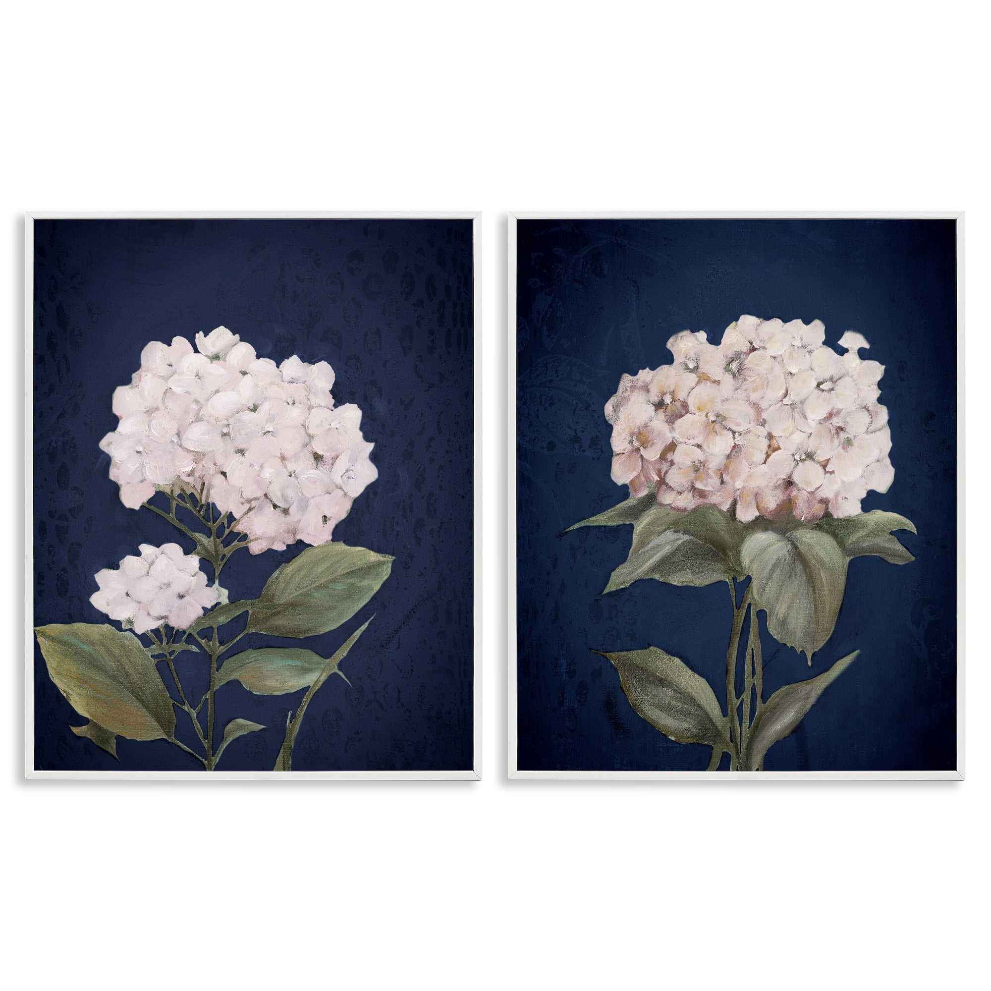 Stupell Industries Hydrangea Flower on Blue Plants & Flowers Painting White Framed Art Print Wall Art, 24 x 30, Set of 2