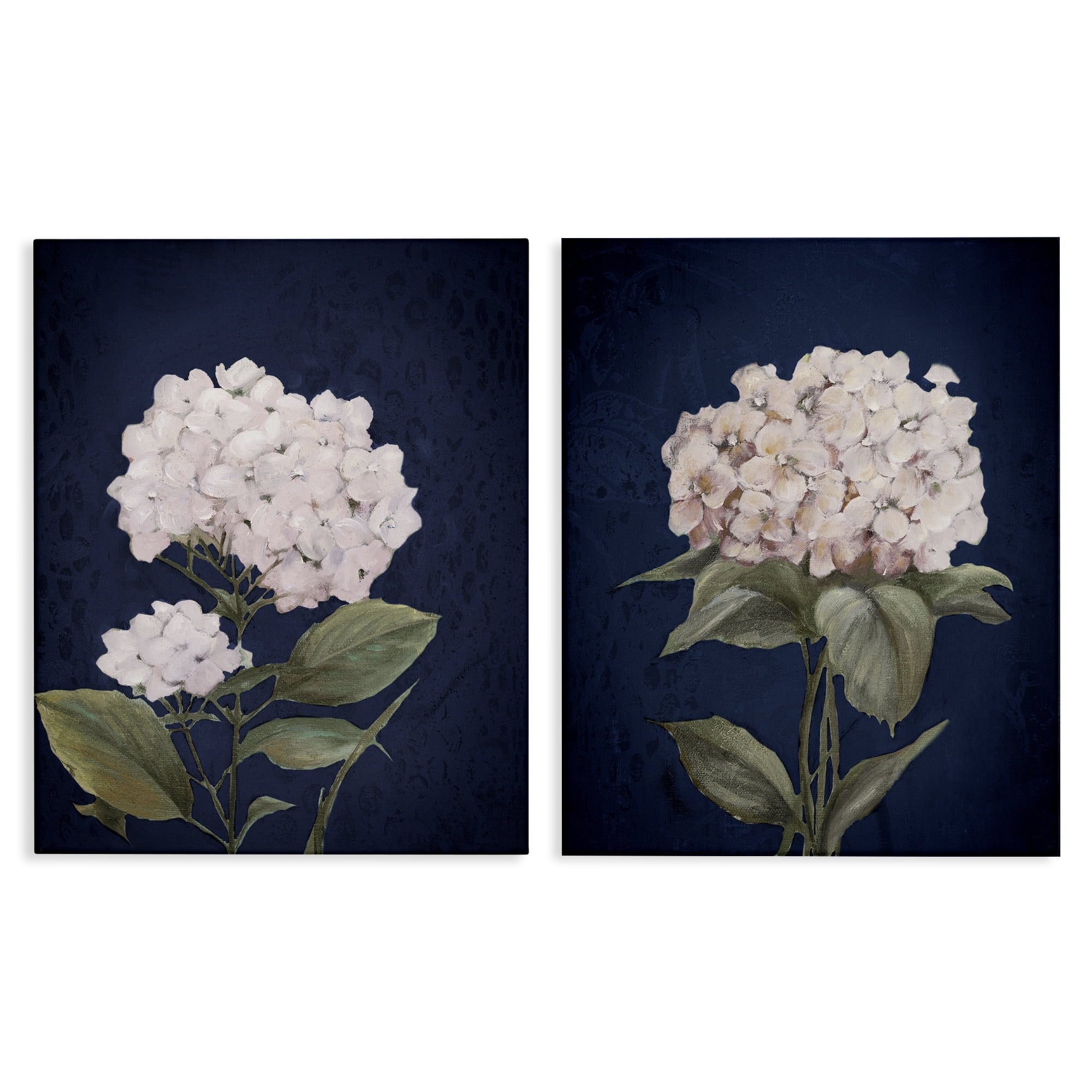 Stupell Industries Hydrangea Flower on Blue Plants & Flowers Painting Wrapped Canvas Art Print Wall Art, 24 x 30, Set of 2
