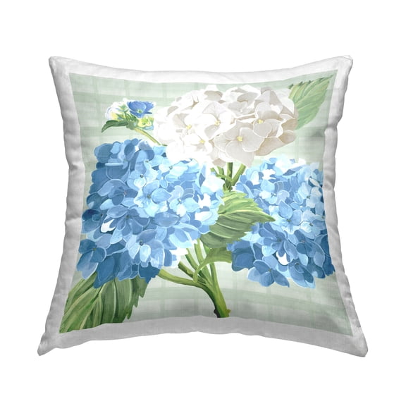 Stupell Industries Hydrangea Flowers Tartan Pattern Square Decorative Printed Throw Pillow, 18 x 18,