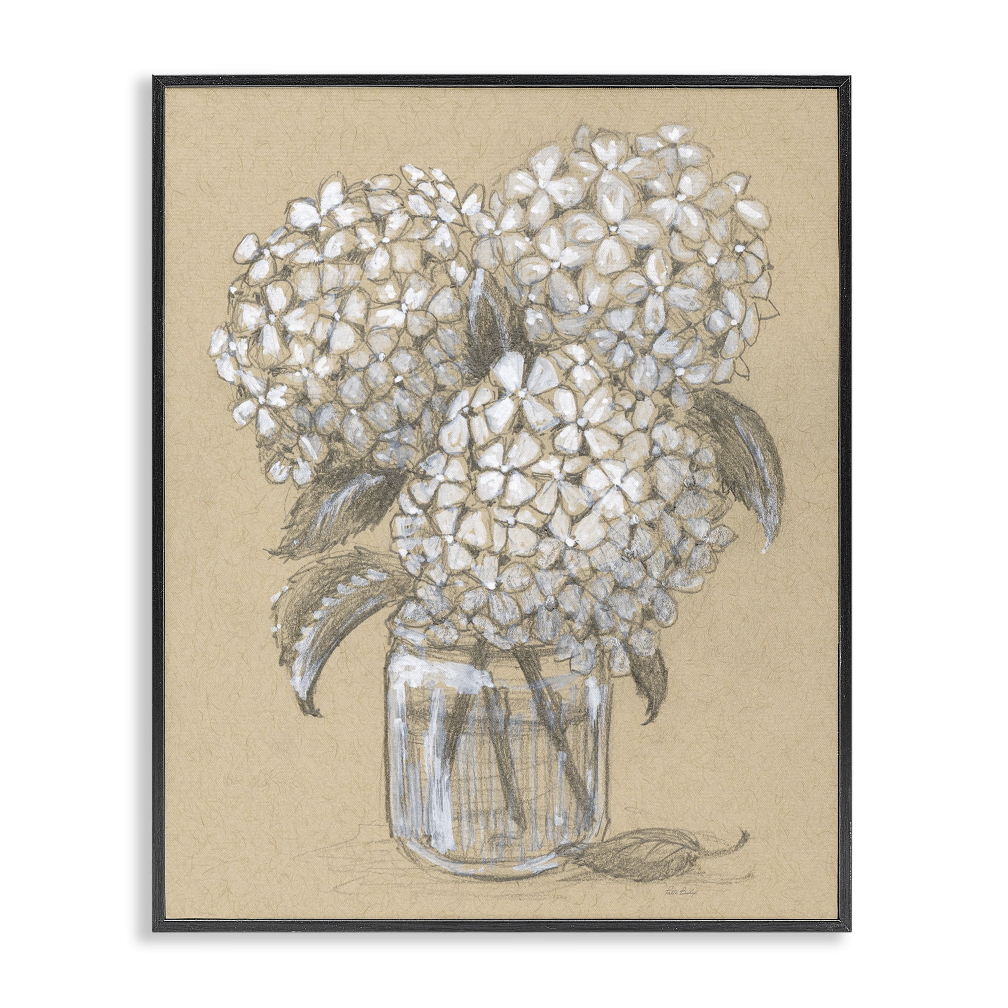 Stupell Industries Hydrangea Jar Drawing Black Framed Giclee Art, design by Patti Bishop