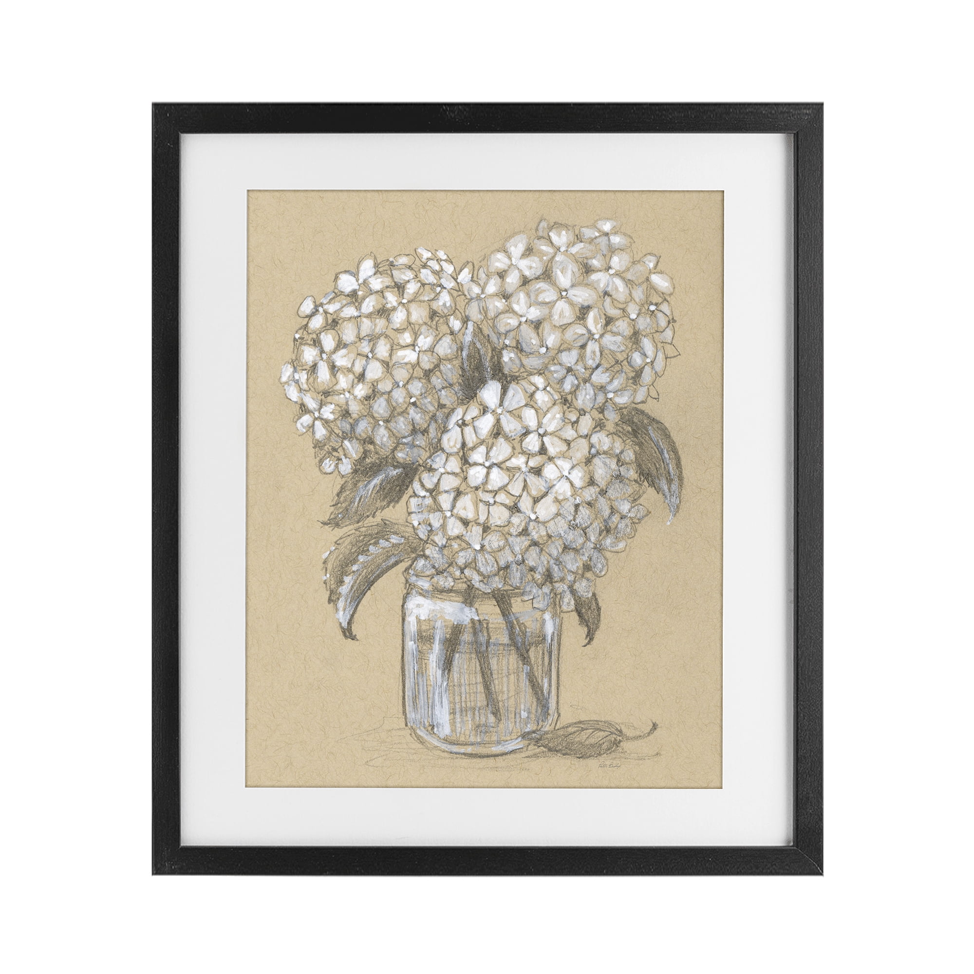 Stupell Industries Hydrangea Jar Drawing Black Framed Print Under Glass, design by Patti Bishop
