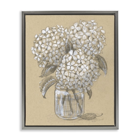 Stupell Industries Cottage Hydrangea Jar Drawing Gray Floating Frame Canvas Art, 17 x 21, by Patti Bishop