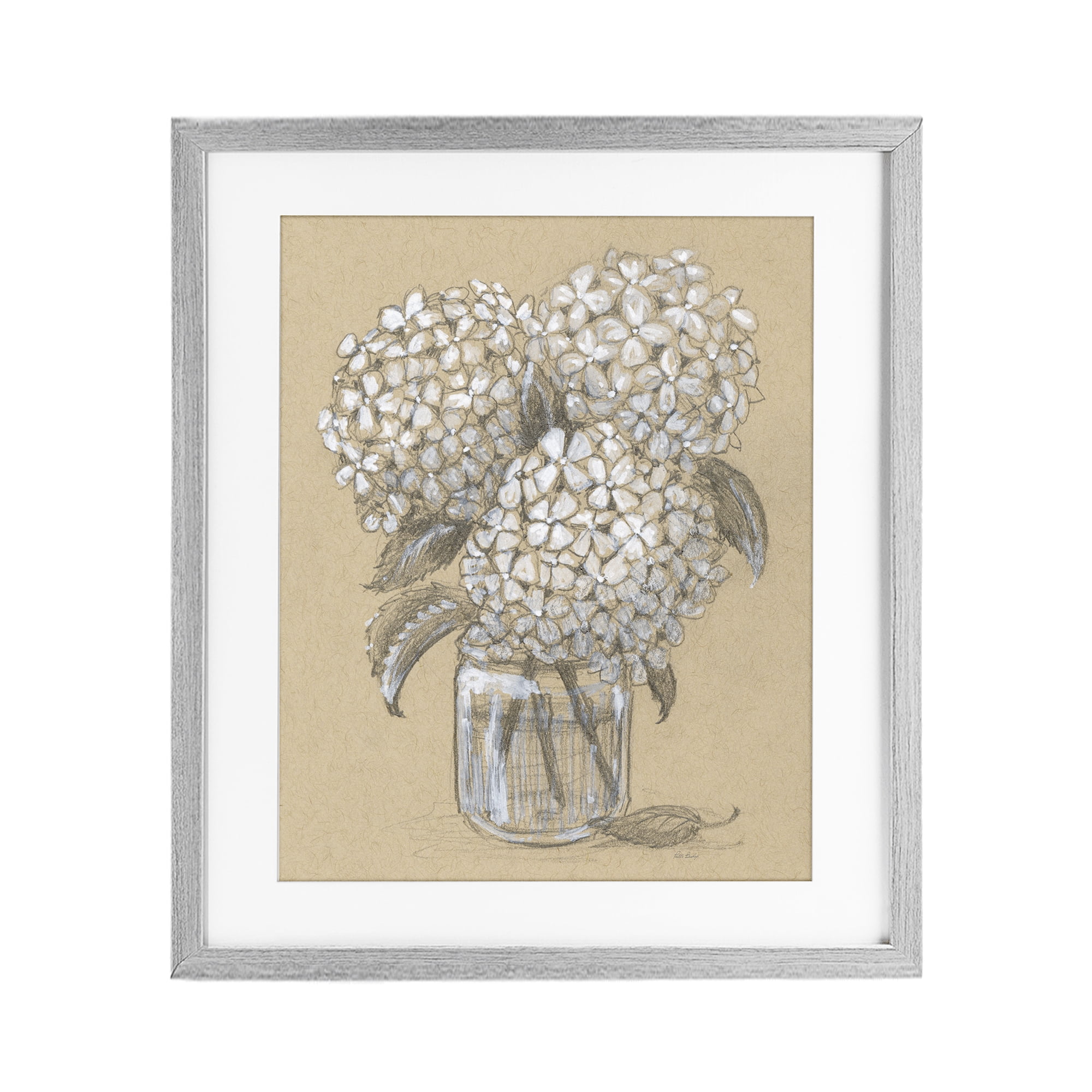 Stupell Industries Hydrangea Jar Drawing Gray Framed Print Under Glass, design by Patti Bishop