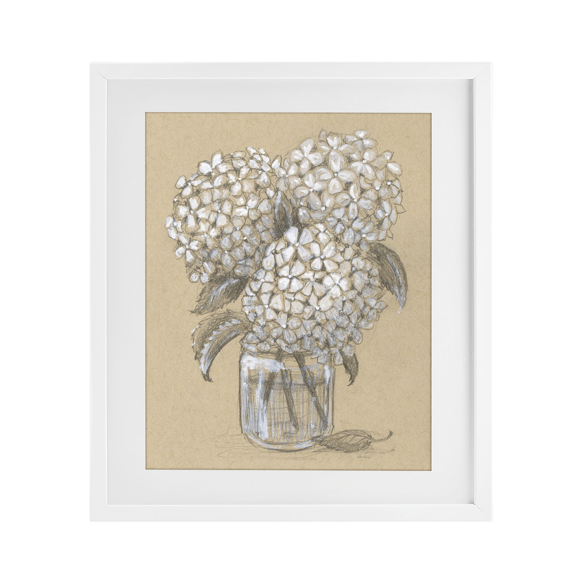 Stupell Industries Hydrangea Jar Drawing White Framed Print Under Glass, design by Patti Bishop