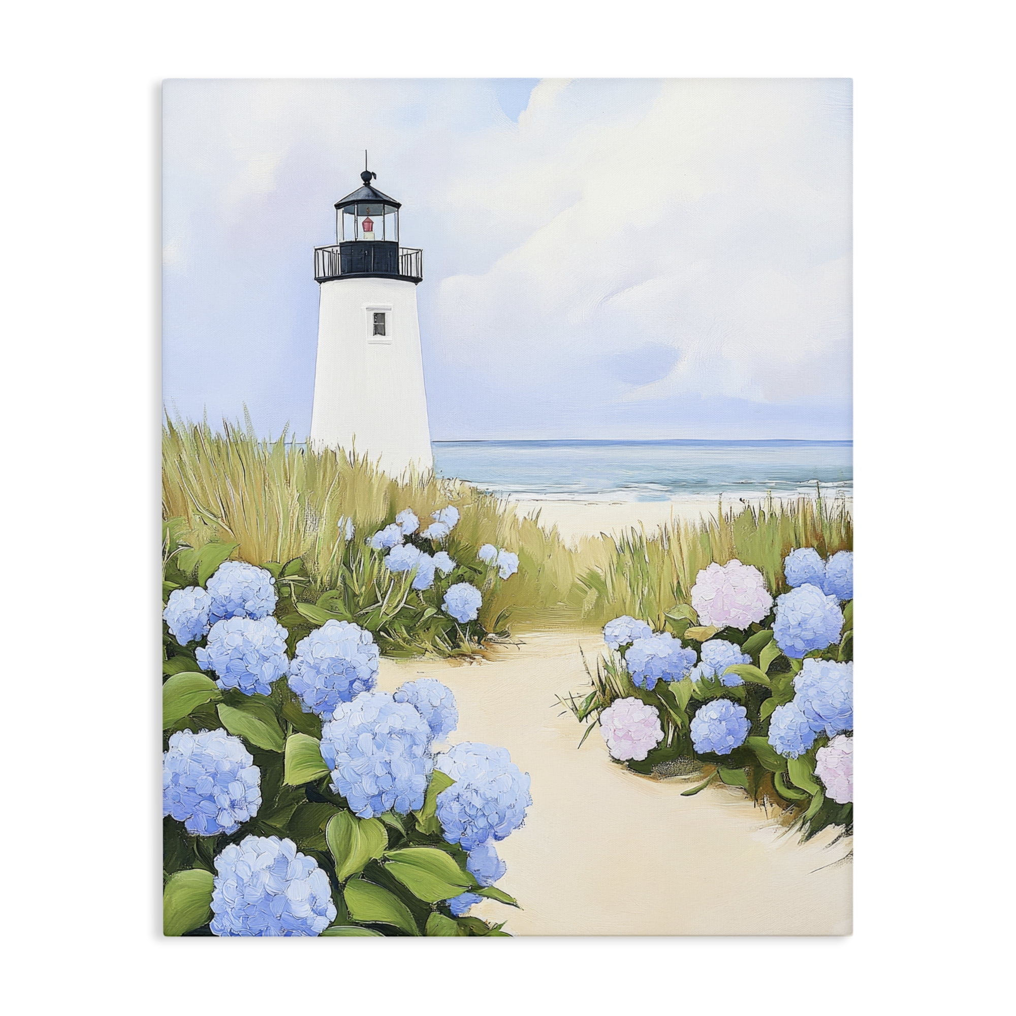 Stupell Industries Hydrangea Path Leading to Lighthouse Canvas Wall Art, design by Sisi and Seb