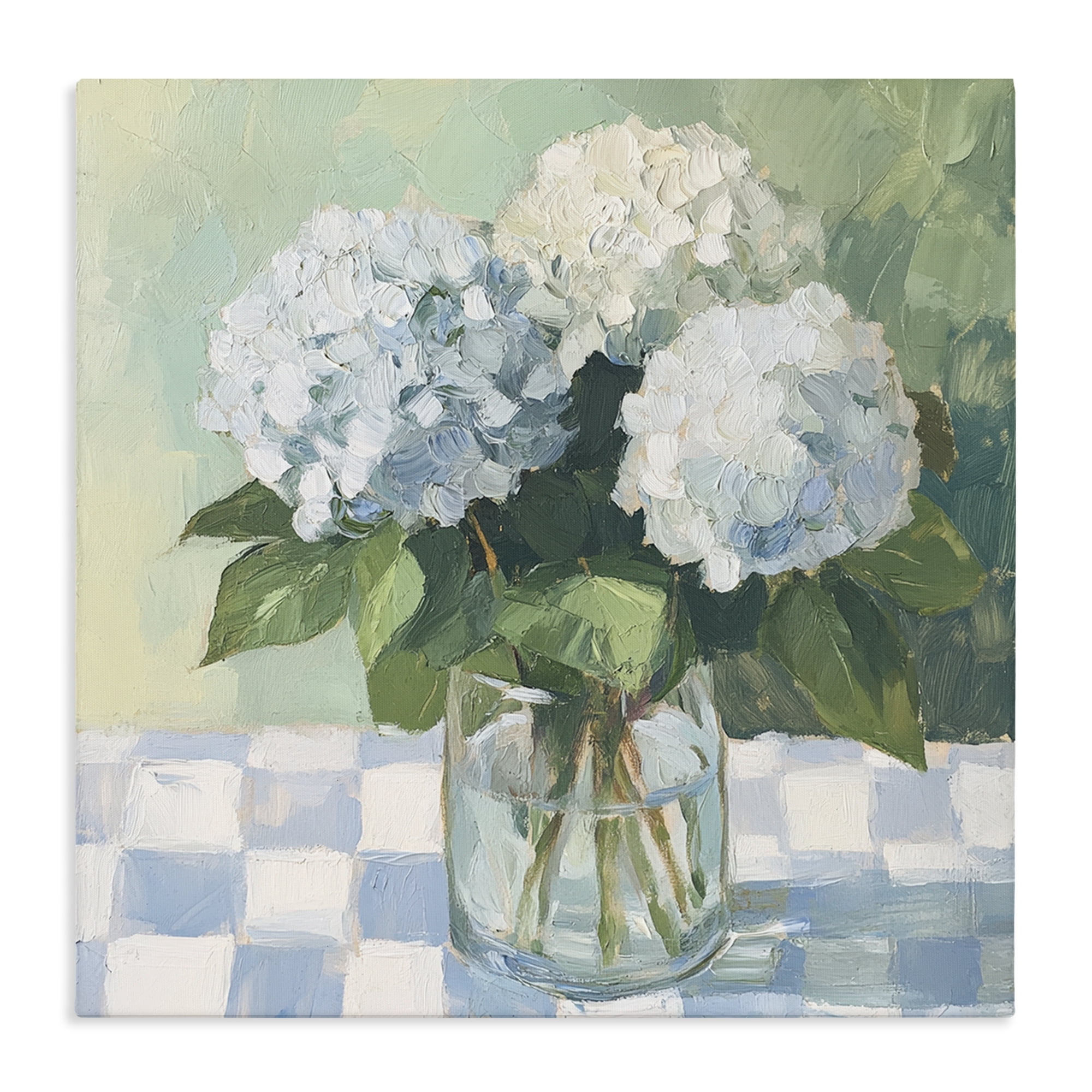 Stupell Industries Hydrangea Picnic on Checkered Canvas Wall Art, design by Petal Prints Design