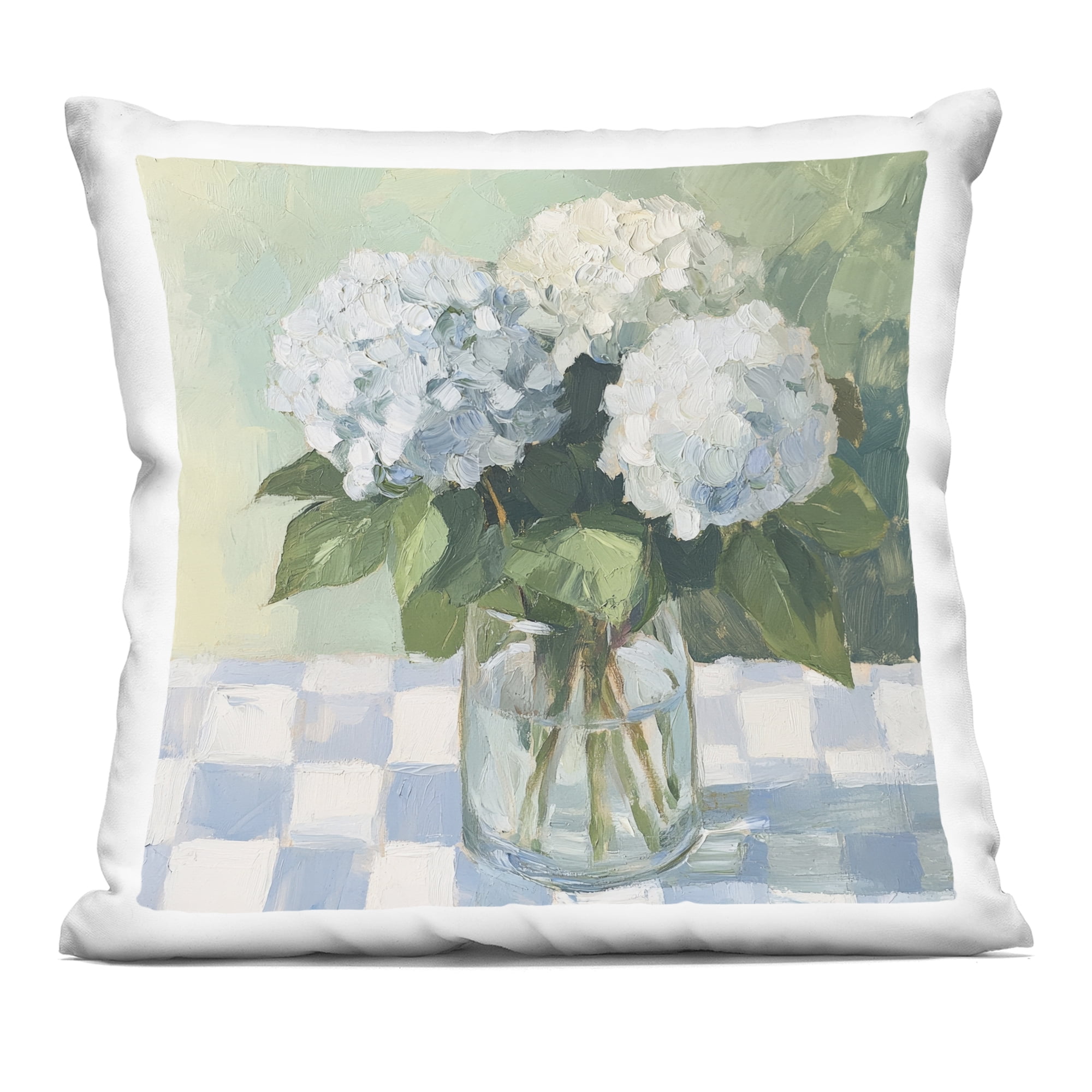 Stupell Industries Hydrangea Picnic on Checkered Decorative Printed Throw Pillow, design by Petal Prints Design, 18 x 7 x 18