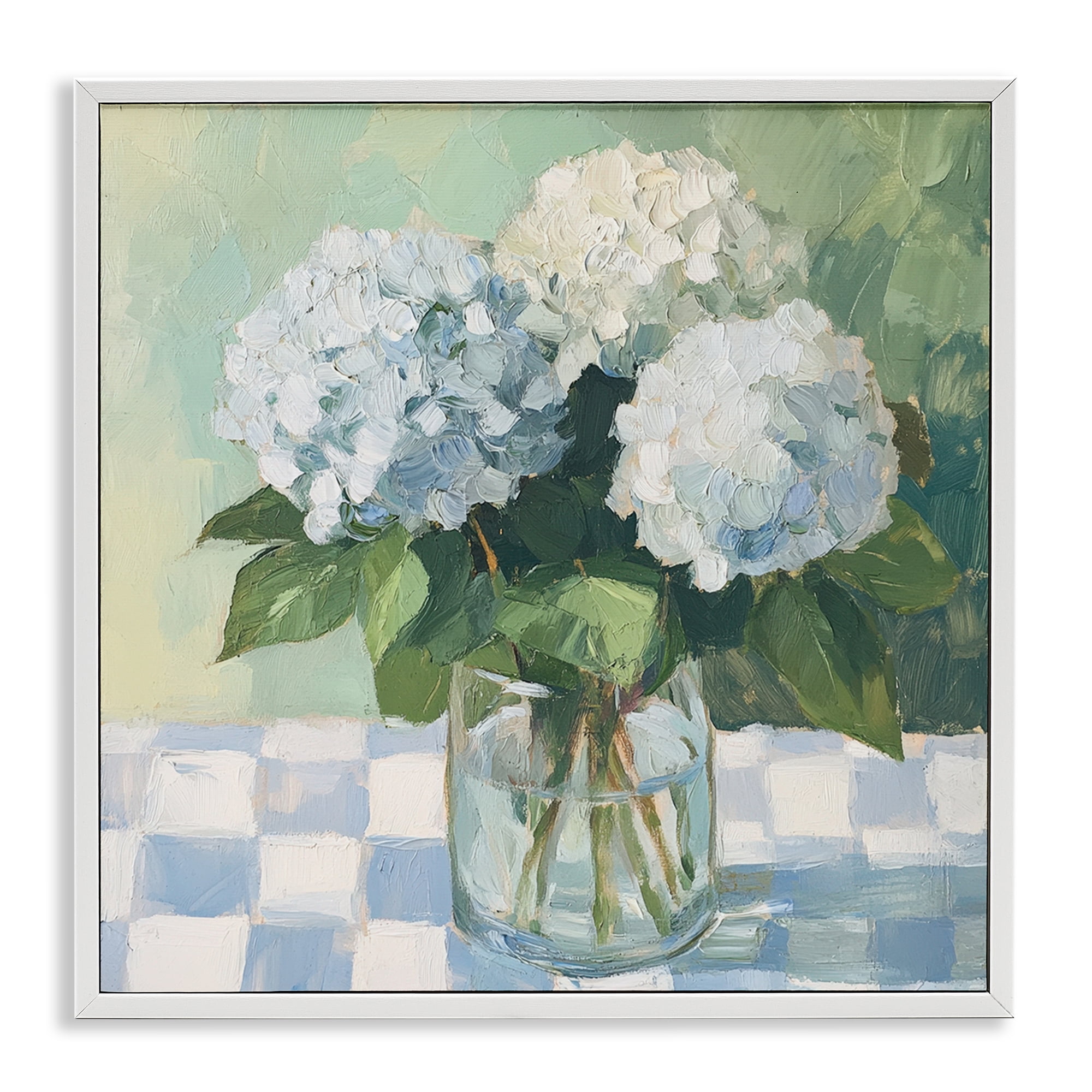 Stupell Industries Hydrangea Picnic on Checkered White Framed Giclee Art, design by Petal Prints Design