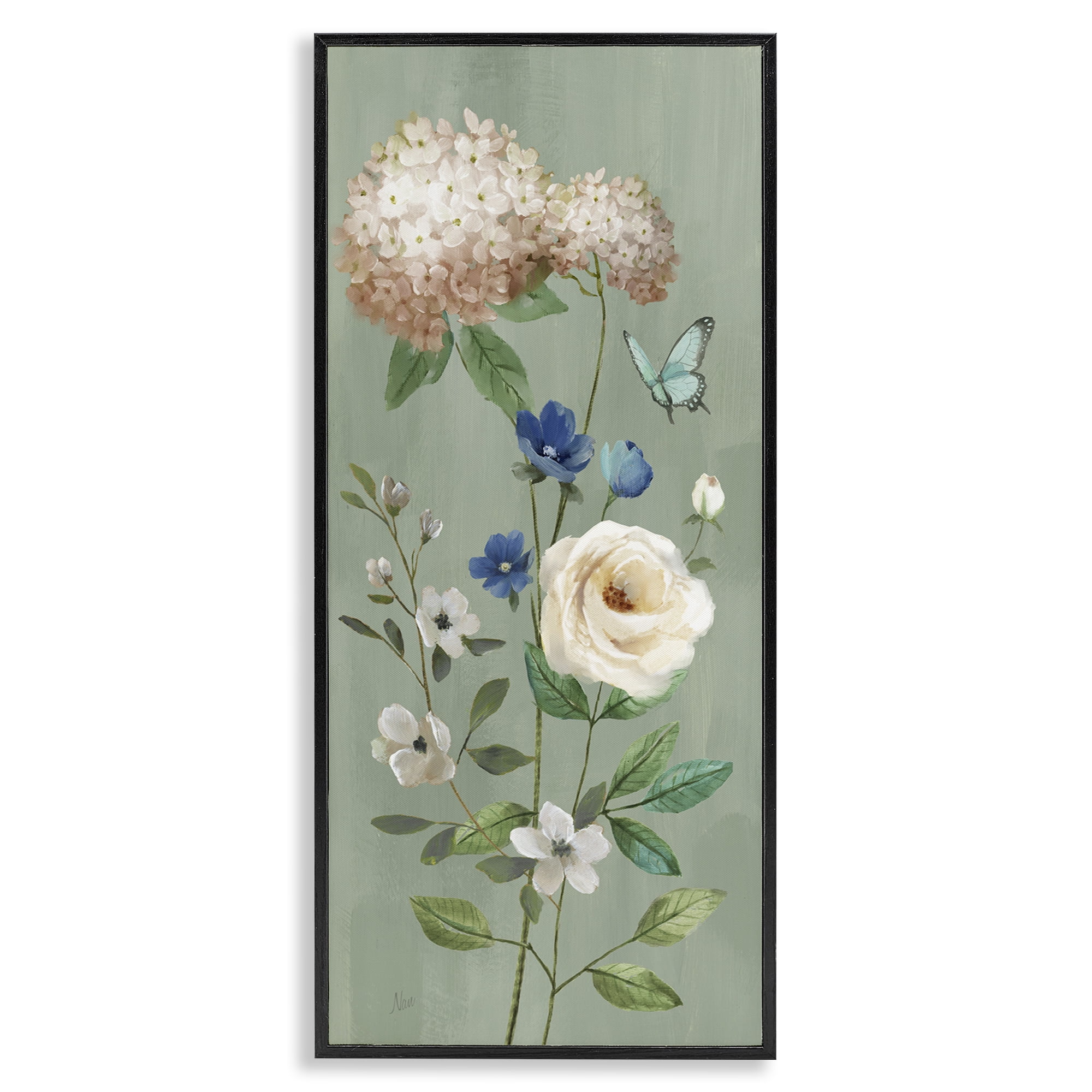 Stupell Industries Hydrangea & Rose with Butterfly Black Framed Giclee Art, design by Nan