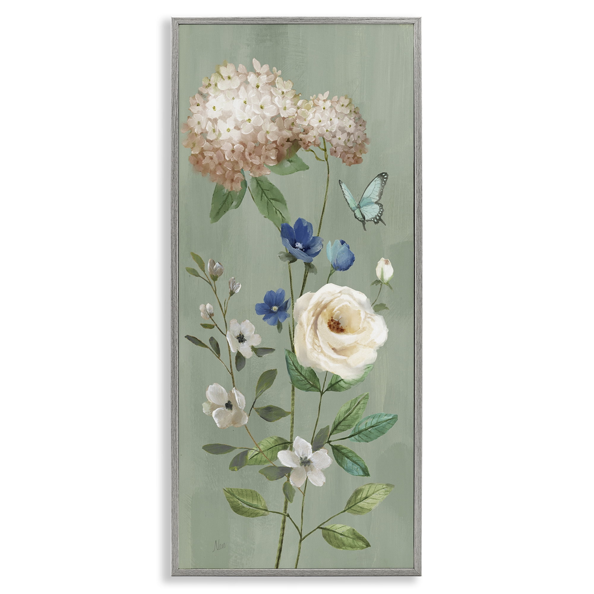 Stupell Industries Hydrangea & Rose with Butterfly Gray Framed Giclee Art, design by Nan