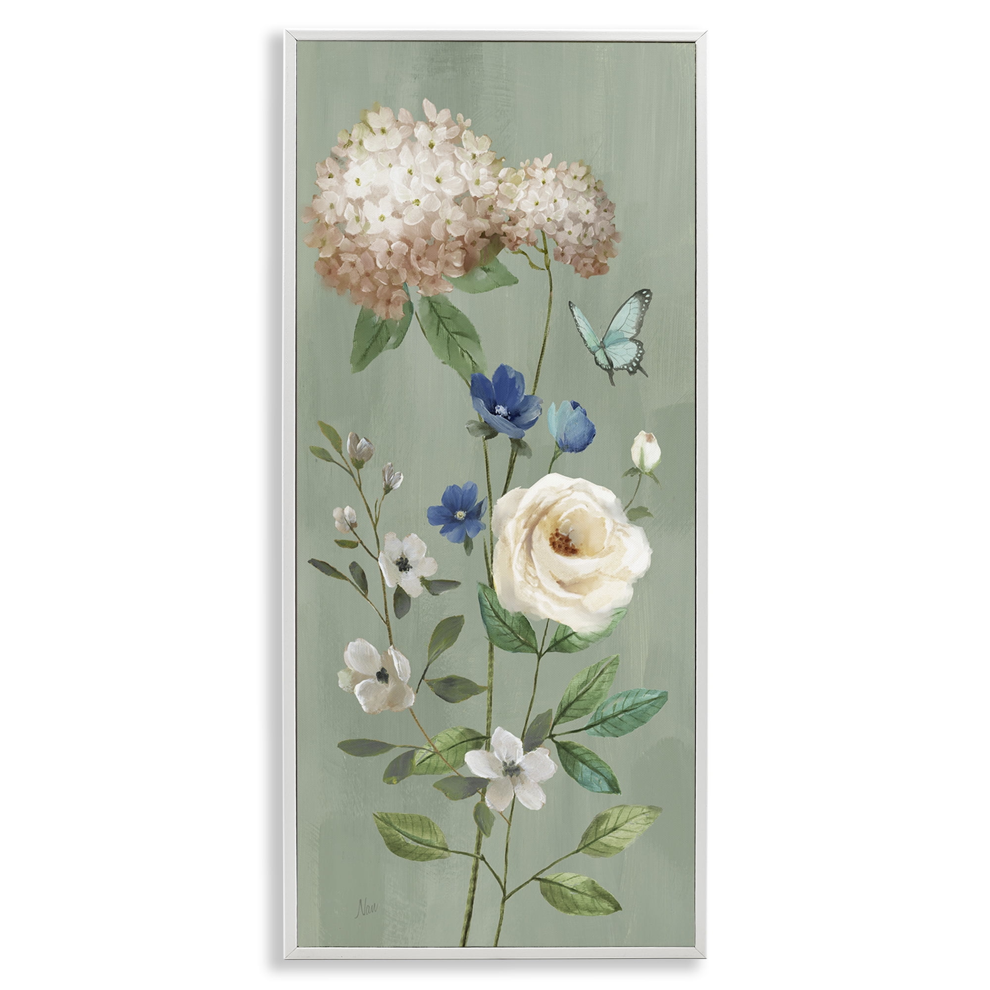 Stupell Industries Hydrangea & Rose with Butterfly White Framed Giclee Art, design by Nan