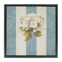Stupell Industries Hydrangea Sprig on Stripes Plants & Flowers Painting Black Floater Framed Canvas Art Print Wall Art, 18 x 18