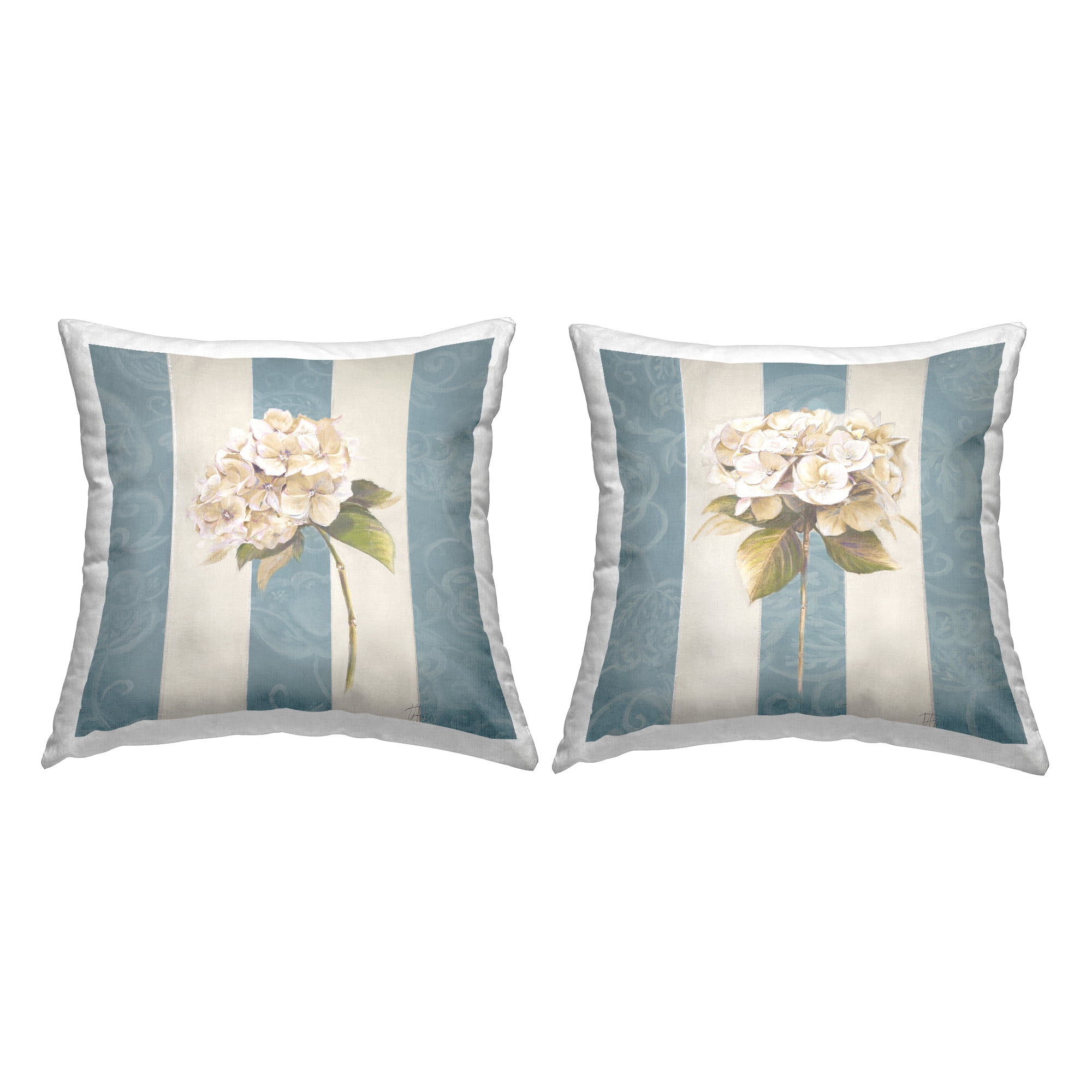 Stupell Industries Hydrangea Sprigs on Stripes Decorative Printed Throw Pillow Design by Patricia Pinto.