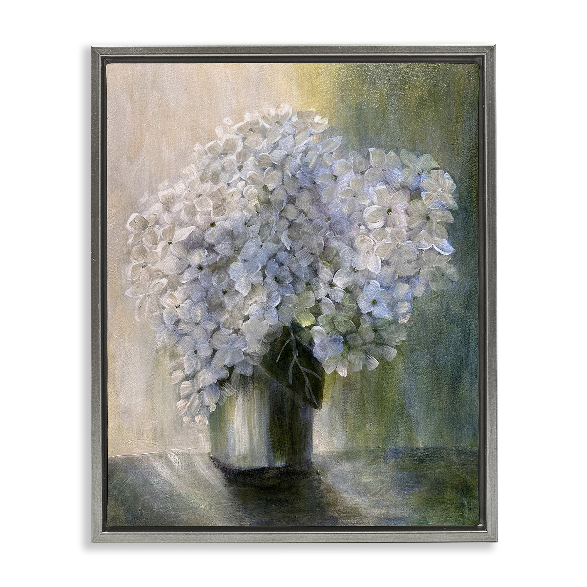 Stupell Industries Hydrangea Still Life Botanical & Floral Painting Gray Floater Framed Art Print Wall Art, 25 x 31