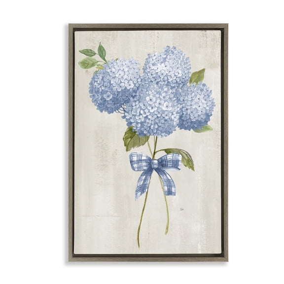 Stupell Industries Hydrangea Tied With A Bow Brown Framed Floater Canvas Wall Art design by Nan, 31 x 21