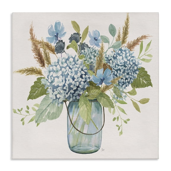Stupell Industries Hydrangea in Mason Jar Floral Painting Wrapped Canvas Canvas Art Print Wall Art, 30 x 30