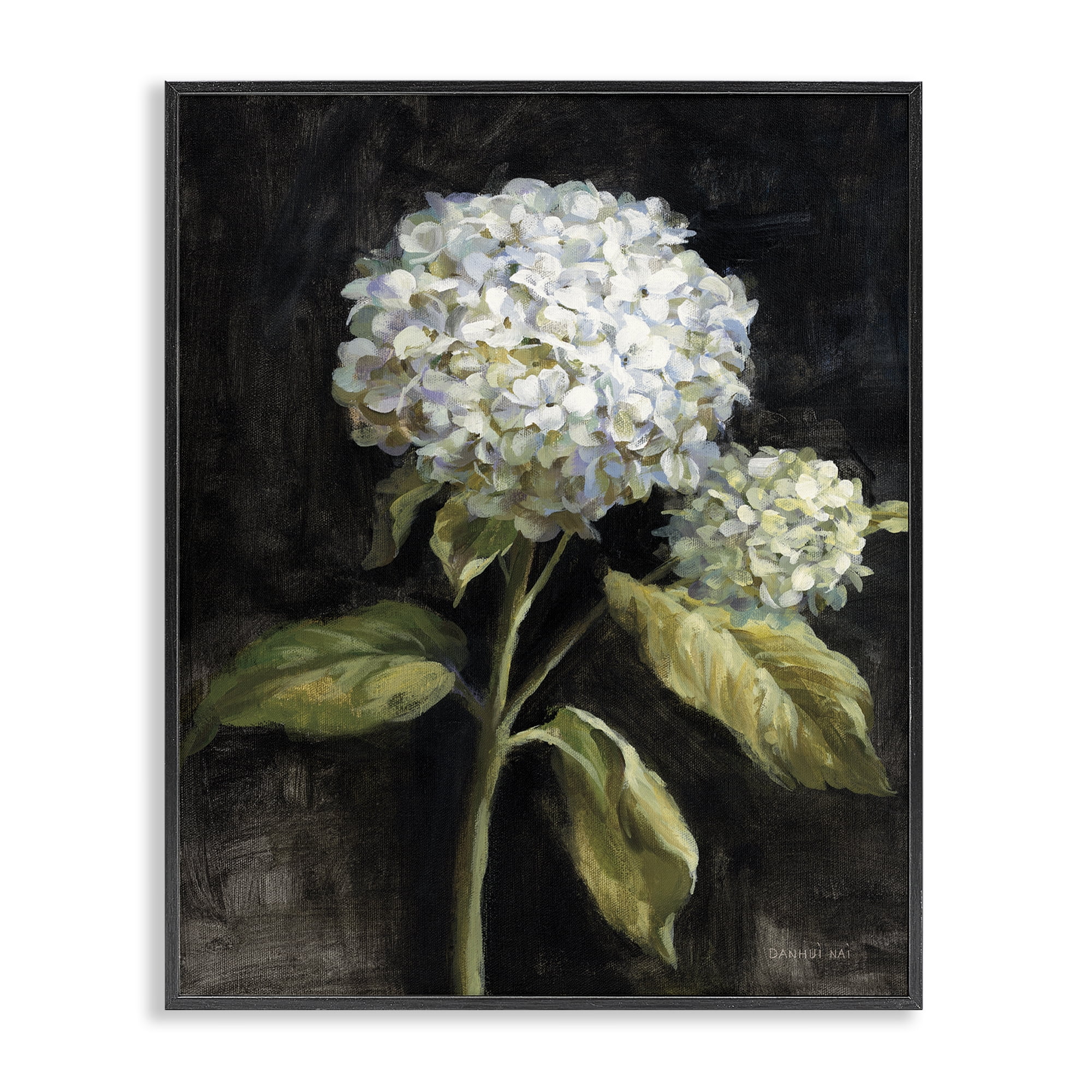 Stupell Industries Hydrangea on Black Plants & Flowers Painting Black Framed Art Print Wall Art, 16 x 20