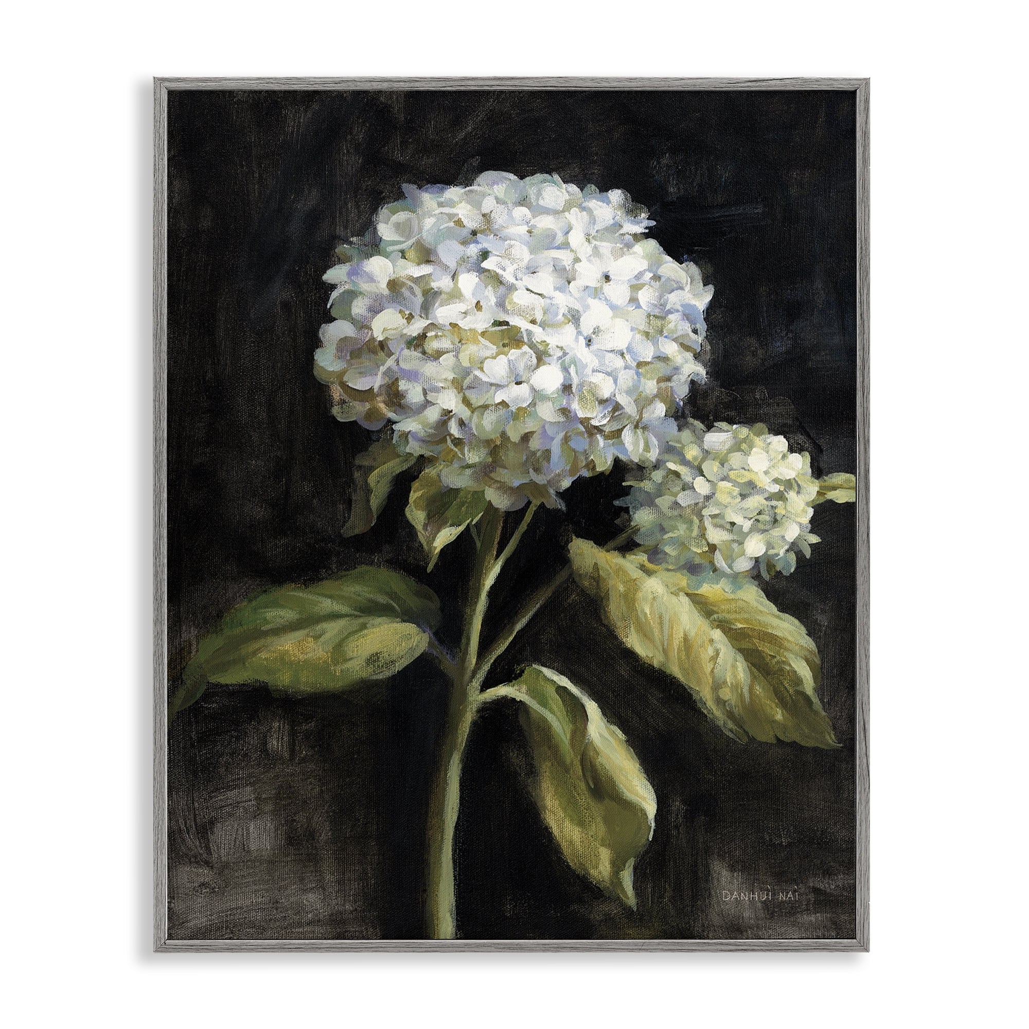 Stupell Industries Hydrangea on Black Plants & Flowers Painting Gray Framed Art Print Wall Art, 11 x 14