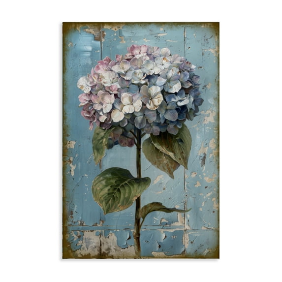 Stupell Industries Hydrangea on Distressed Plants & Flowers Painting Wrapped Canvas Art Print Wall Art, 30 x 45