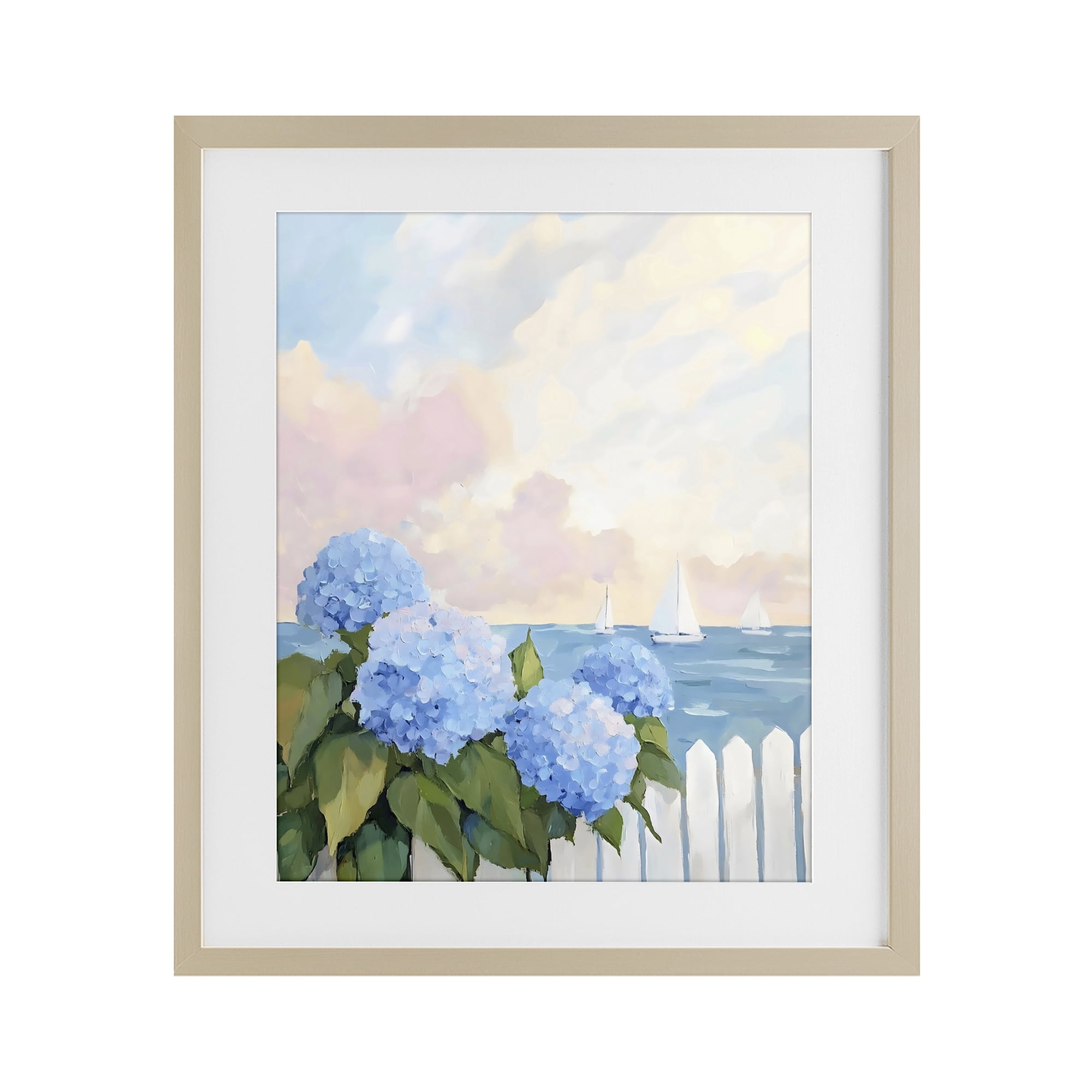 Stupell Industries Hydrangeas By The Sea Birch Framed Print Under Glass, design by Creative Studio