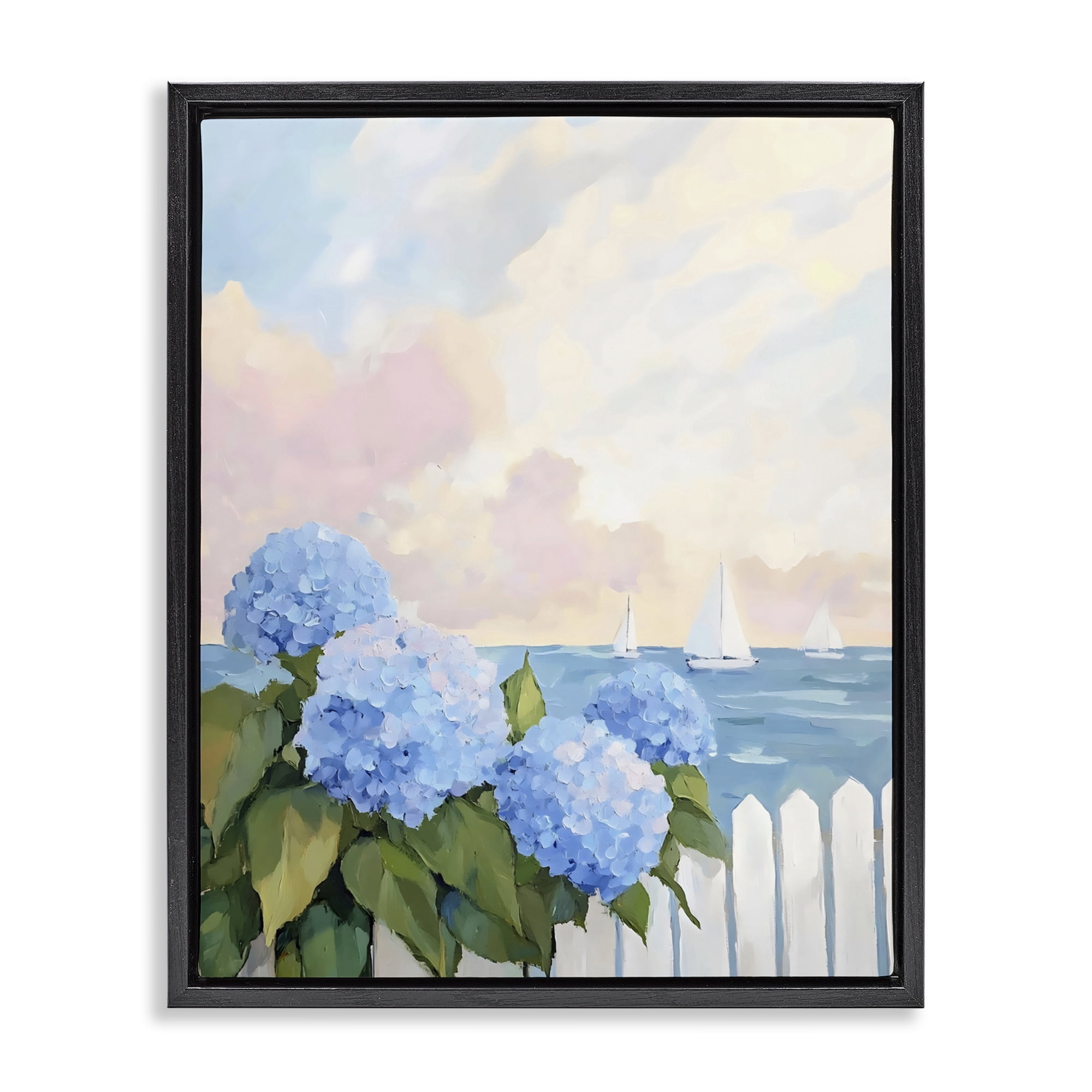 Stupell Industries Hydrangeas By The Sea Black Framed Floater Canvas Wall Art, design by Creative Studio
