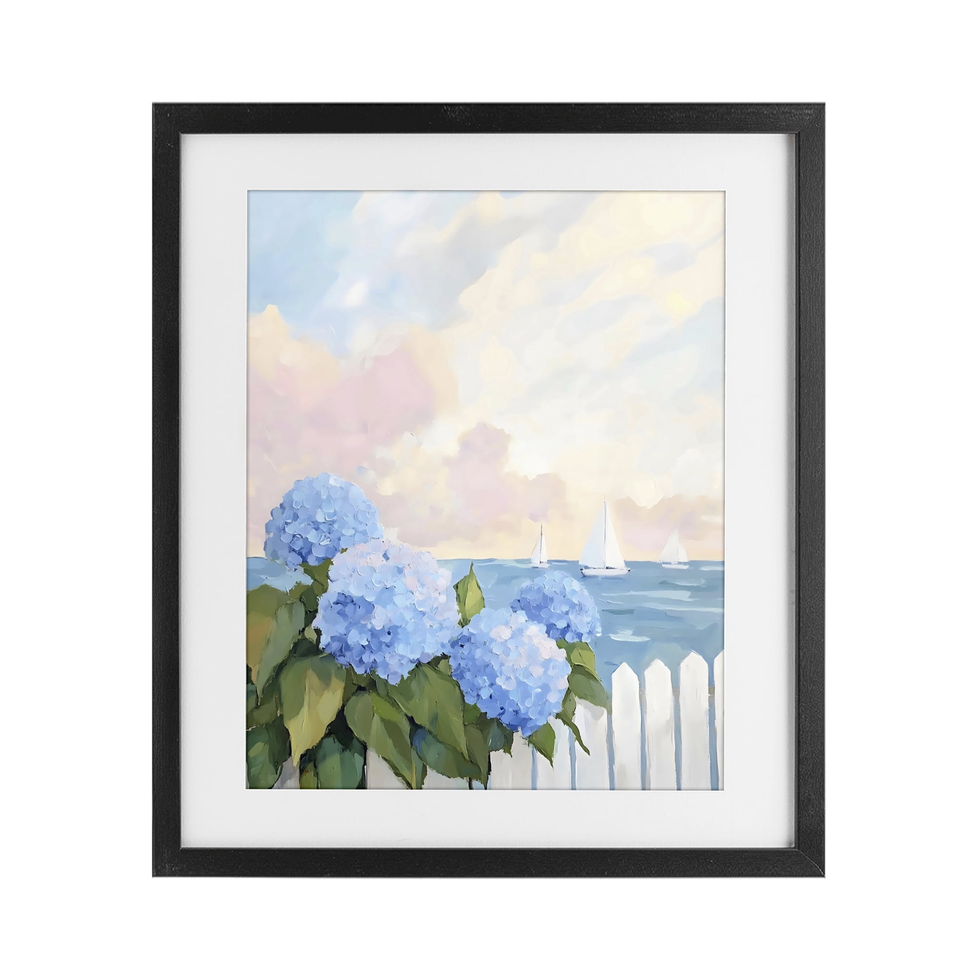 Stupell Industries Hydrangeas By The Sea Black Framed Print Under Glass, design by Creative Studio