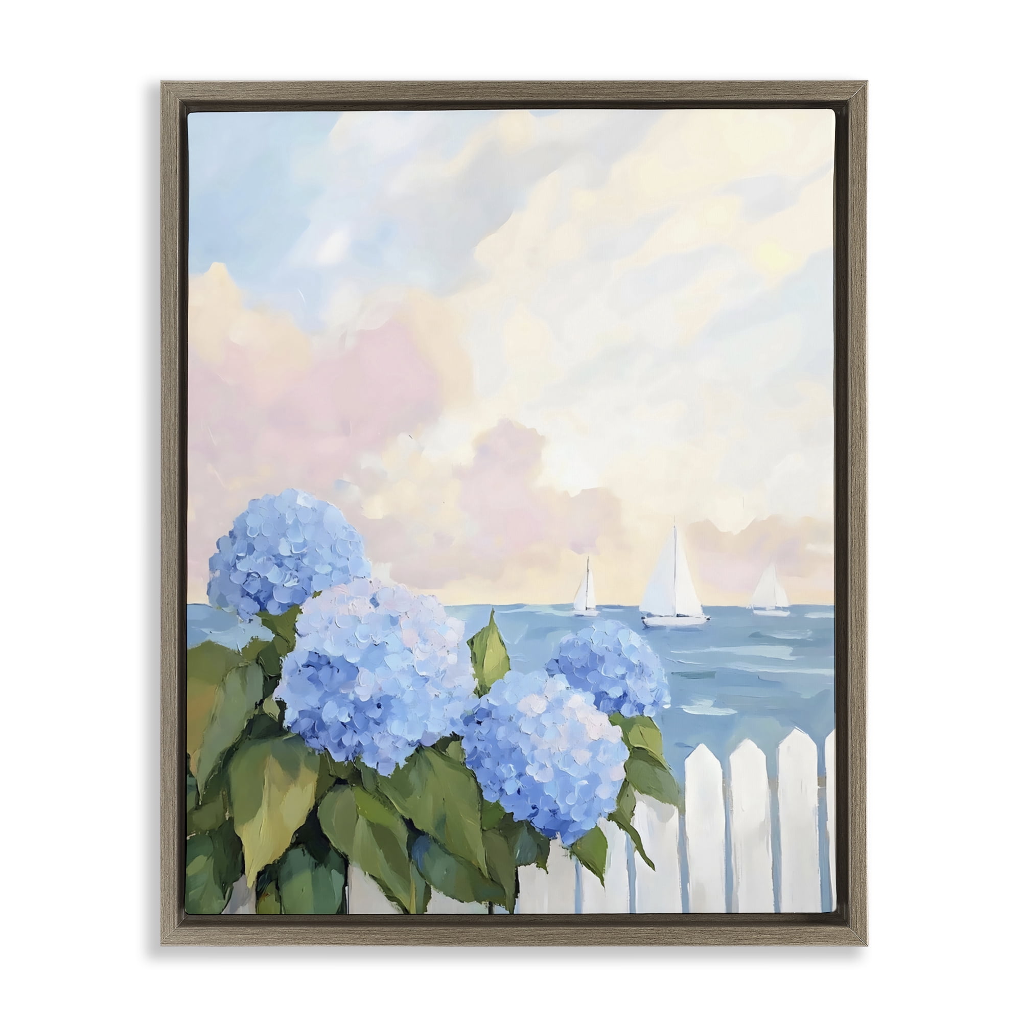 Stupell Industries Hydrangeas By The Sea Brown Framed Floater Canvas Wall Art, design by Creative Studio