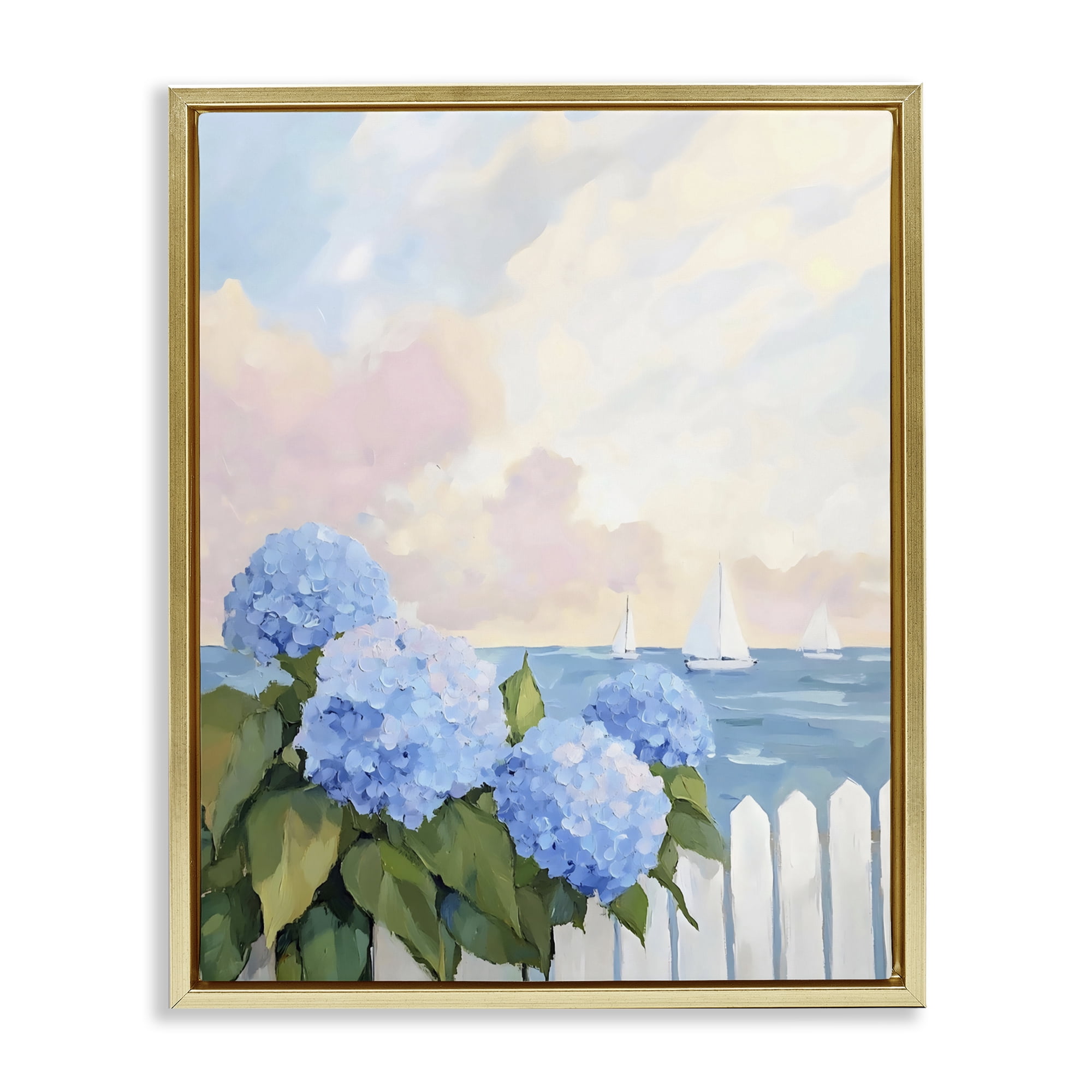 Stupell Industries Hydrangeas By The Sea Gold Framed Floater Canvas Wall Art, design by Creative Studio