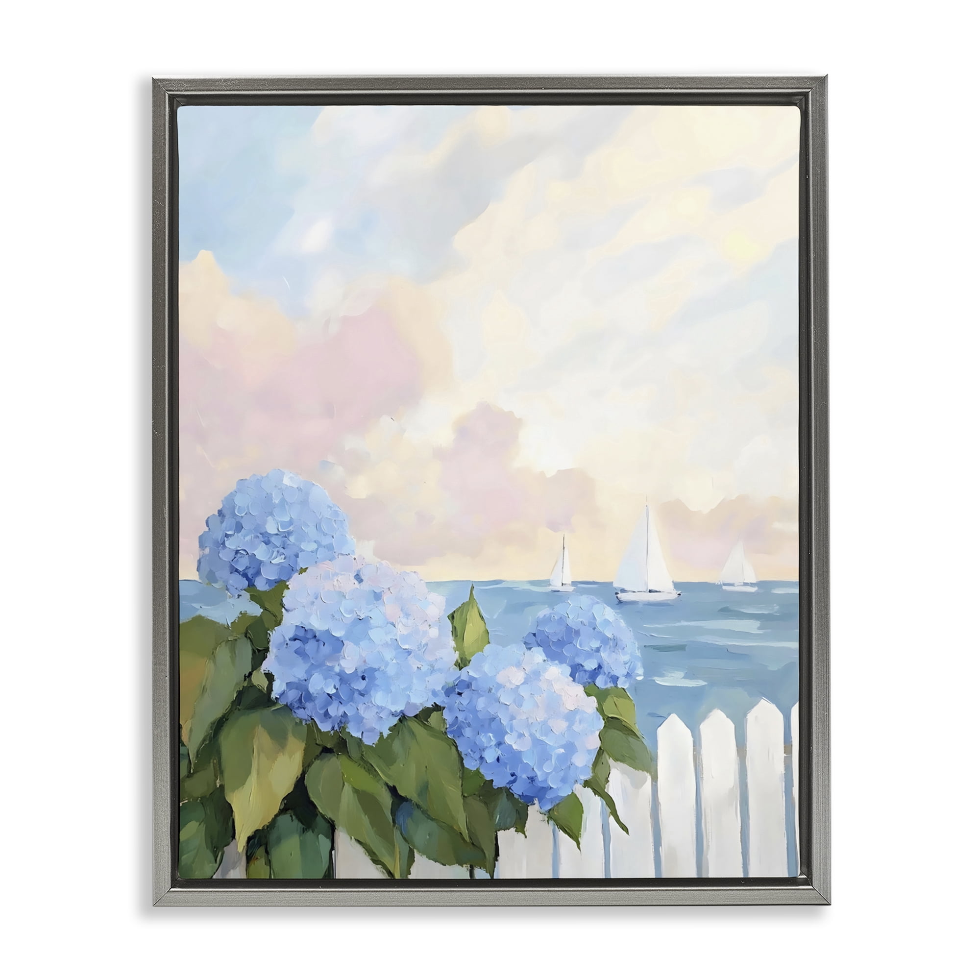 Stupell Industries Hydrangeas By The Sea Gray Framed Floater Canvas Wall Art, design by Creative Studio