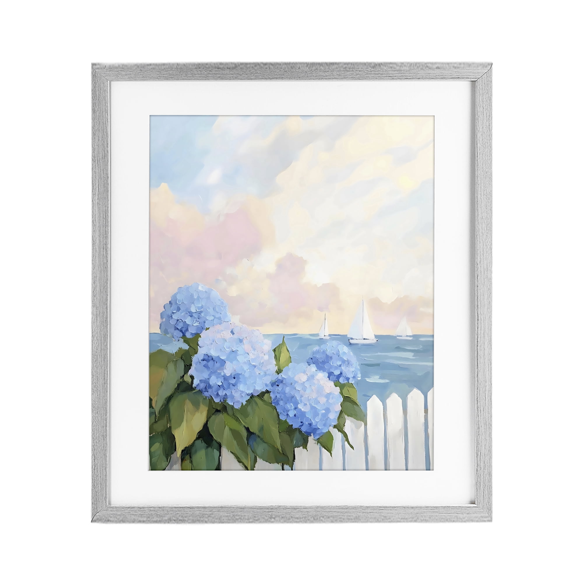 Stupell Industries Hydrangeas By The Sea Gray Framed Print Under Glass, design by Creative Studio