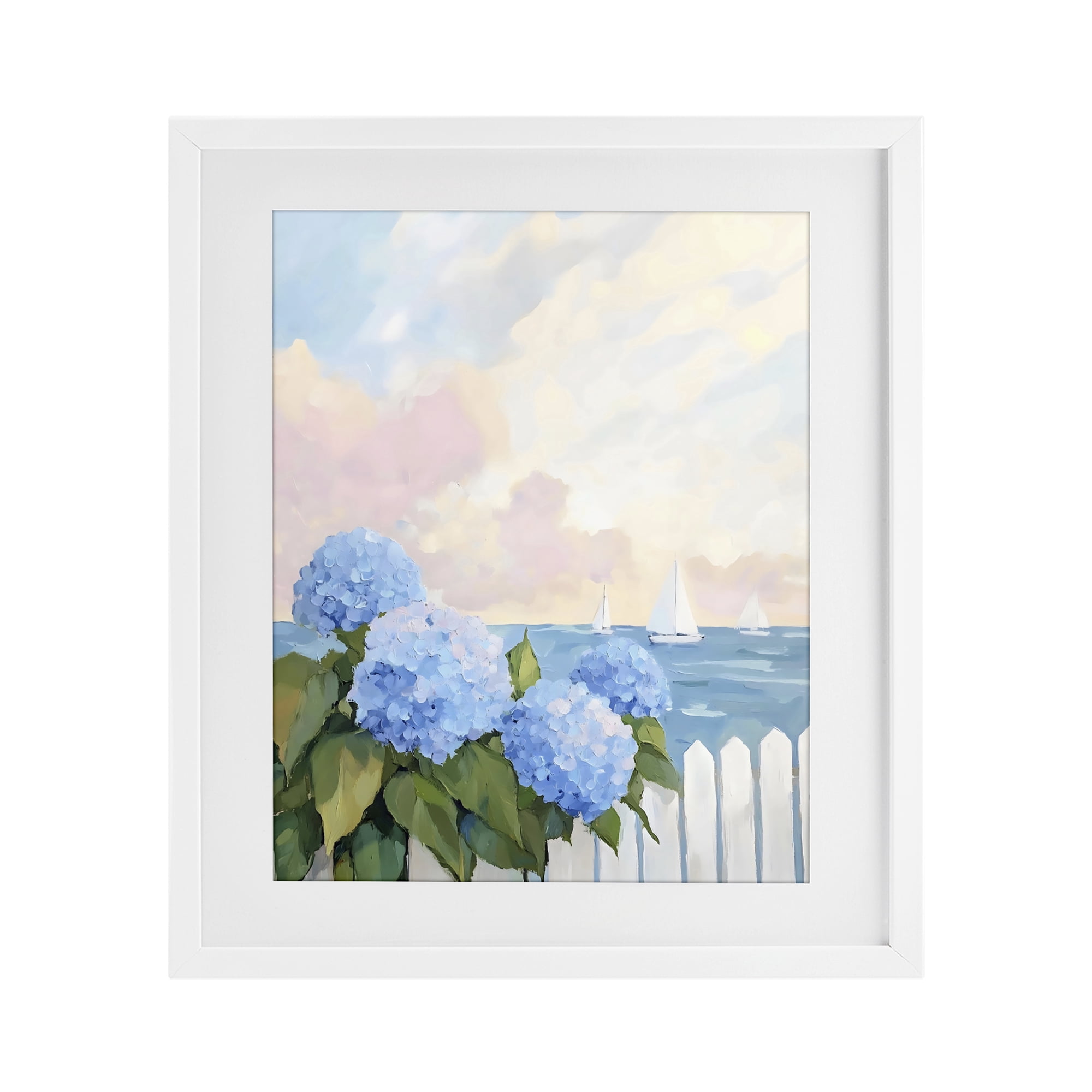 Stupell Industries Hydrangeas By The Sea White Framed Print Under Glass, design by Creative Studio