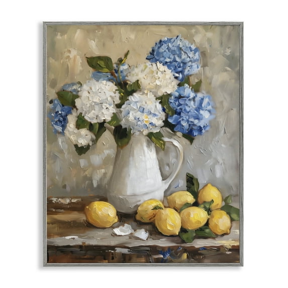 Stupell Industries Hydrangeas and Citrus Still Life Gray Framed Giclee Art design by LSR Creative Studio, 20 x 16