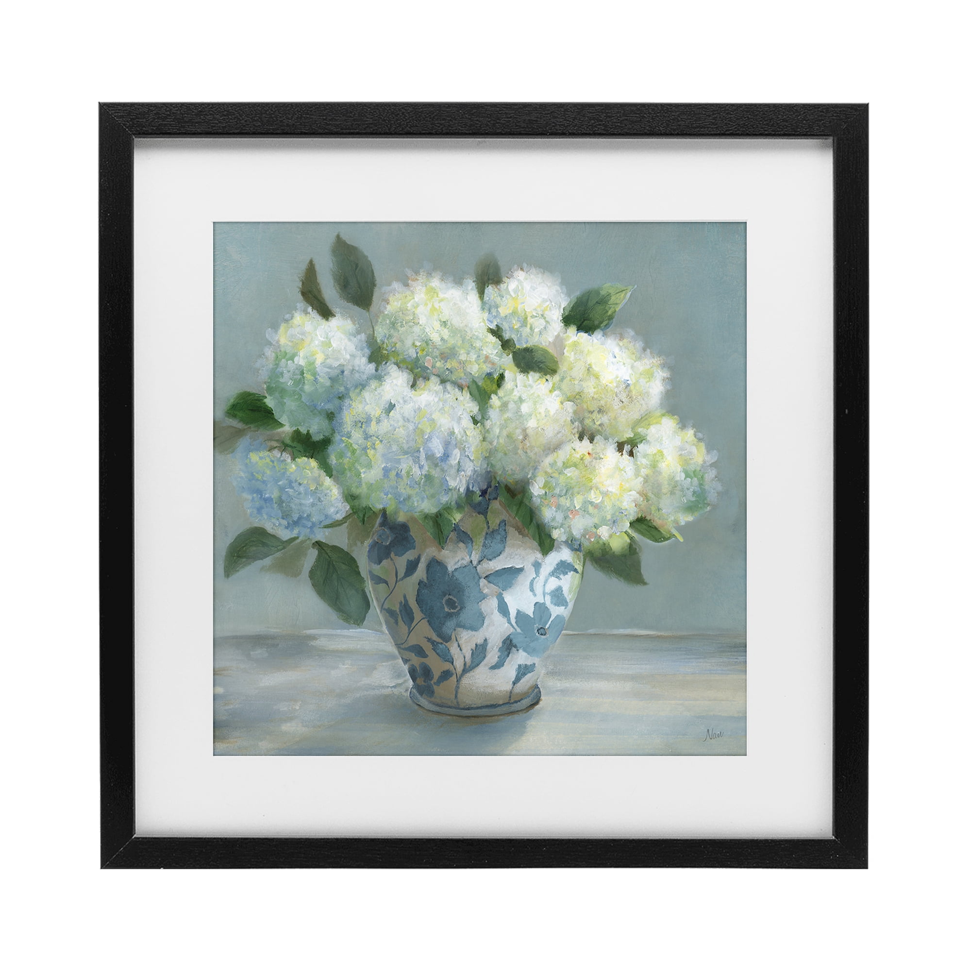 Stupell Industries Hydrangeas in Elegant Vase Black Framed Print Under Glass, design by Nan